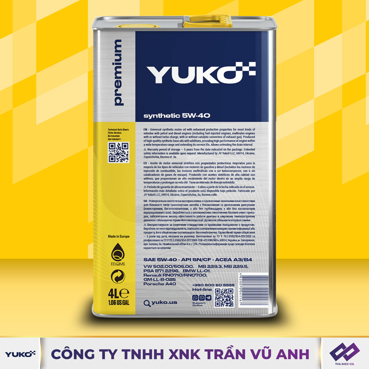 YUKO SYNTHETIC 5W40 SN 4L