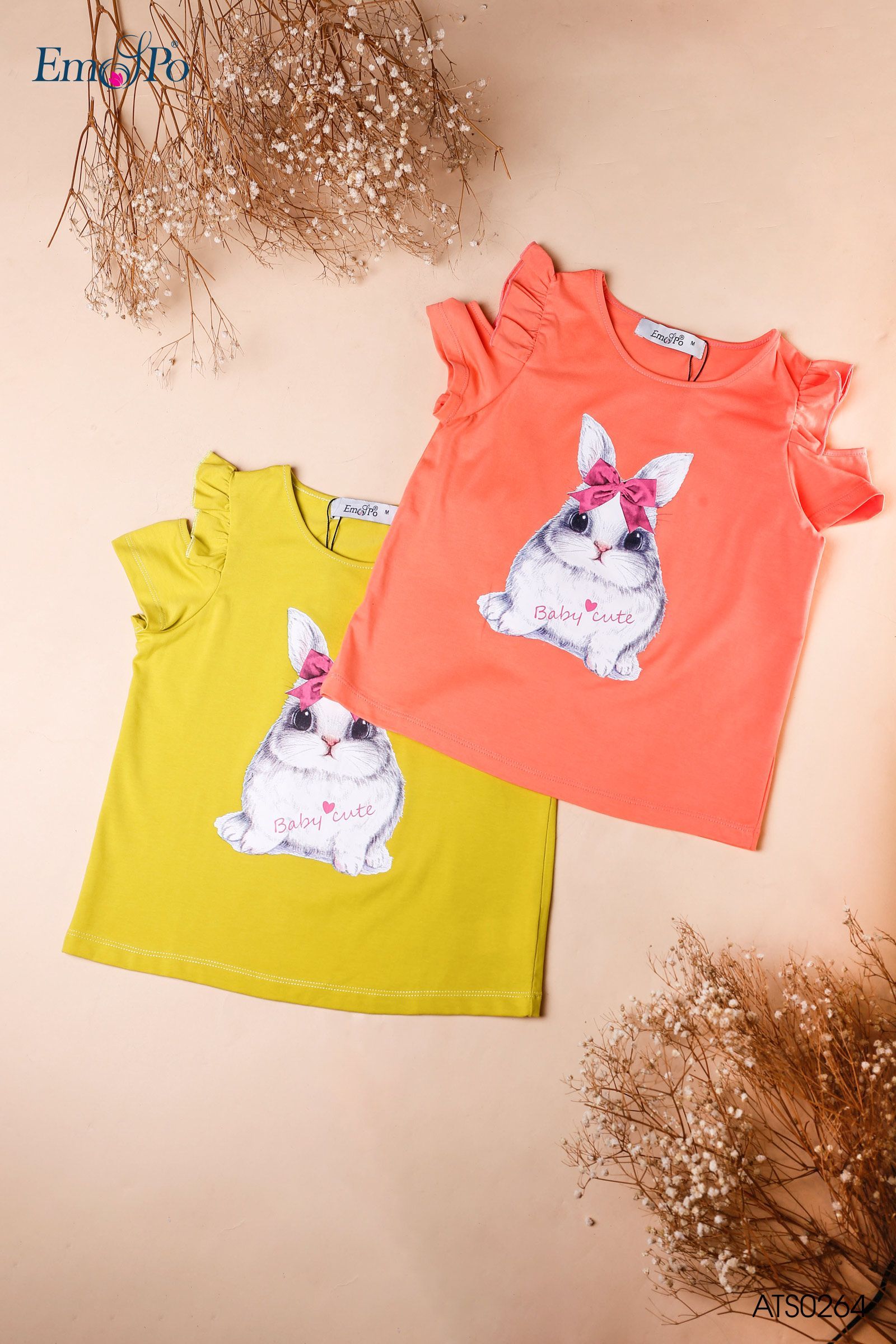 áo thun TE nữ in hình thỏ buộc nơ BABY CUTE - Cốm - L