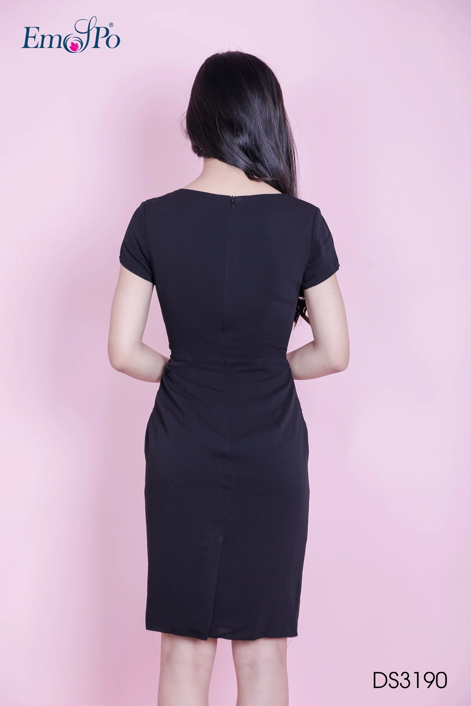 Đầm ôm phối zen hình V trước ngực, peplum đính eo