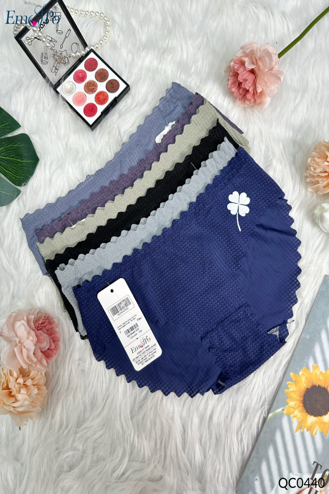 QC0440 -Quần lót cotton, in cỏ 4 lá, lượn sóng gấu và cạp