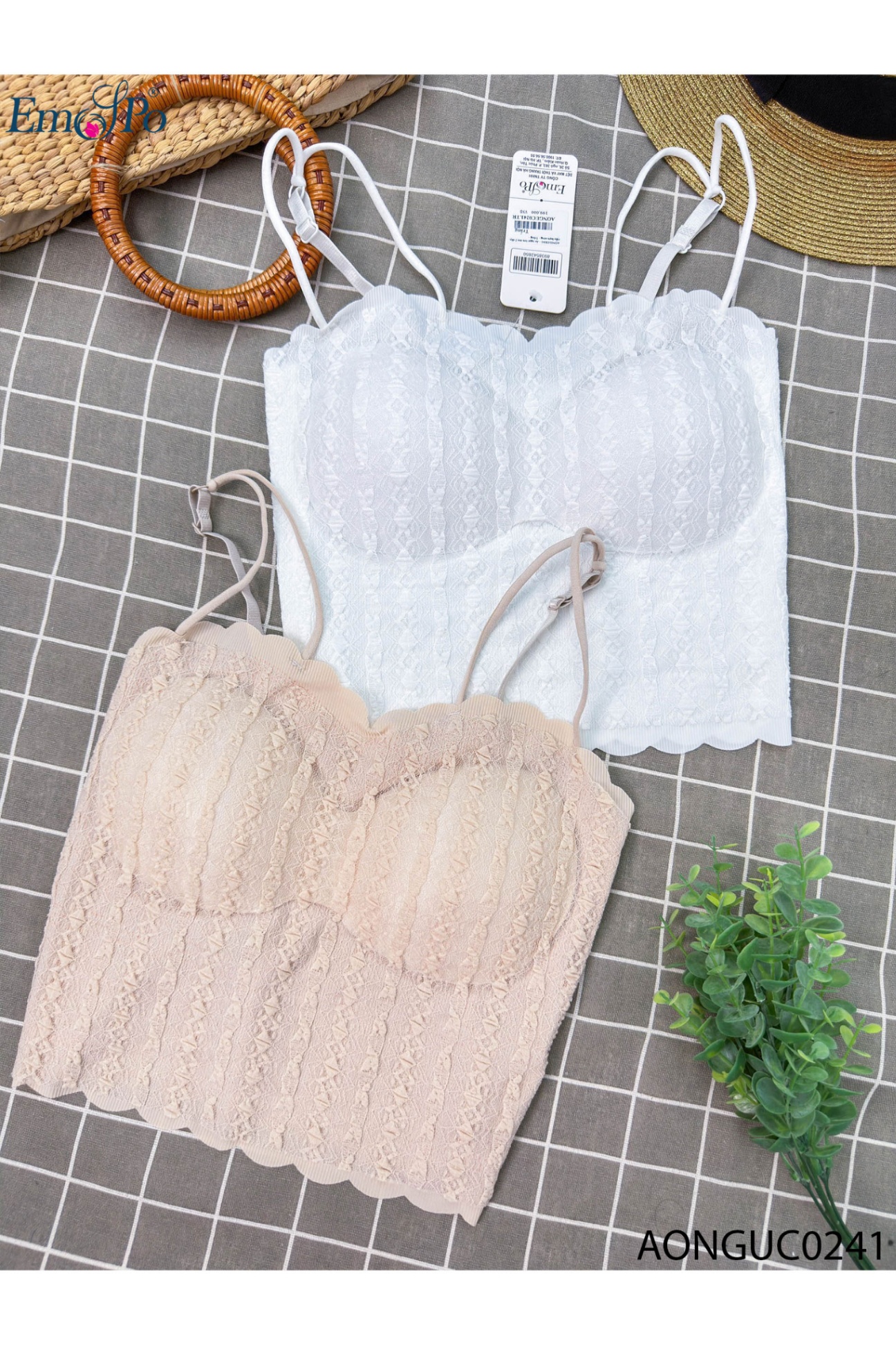 AONGUC0241 - Áo ngực bra ren 2 dây, viền lượn sóng - Trắng -