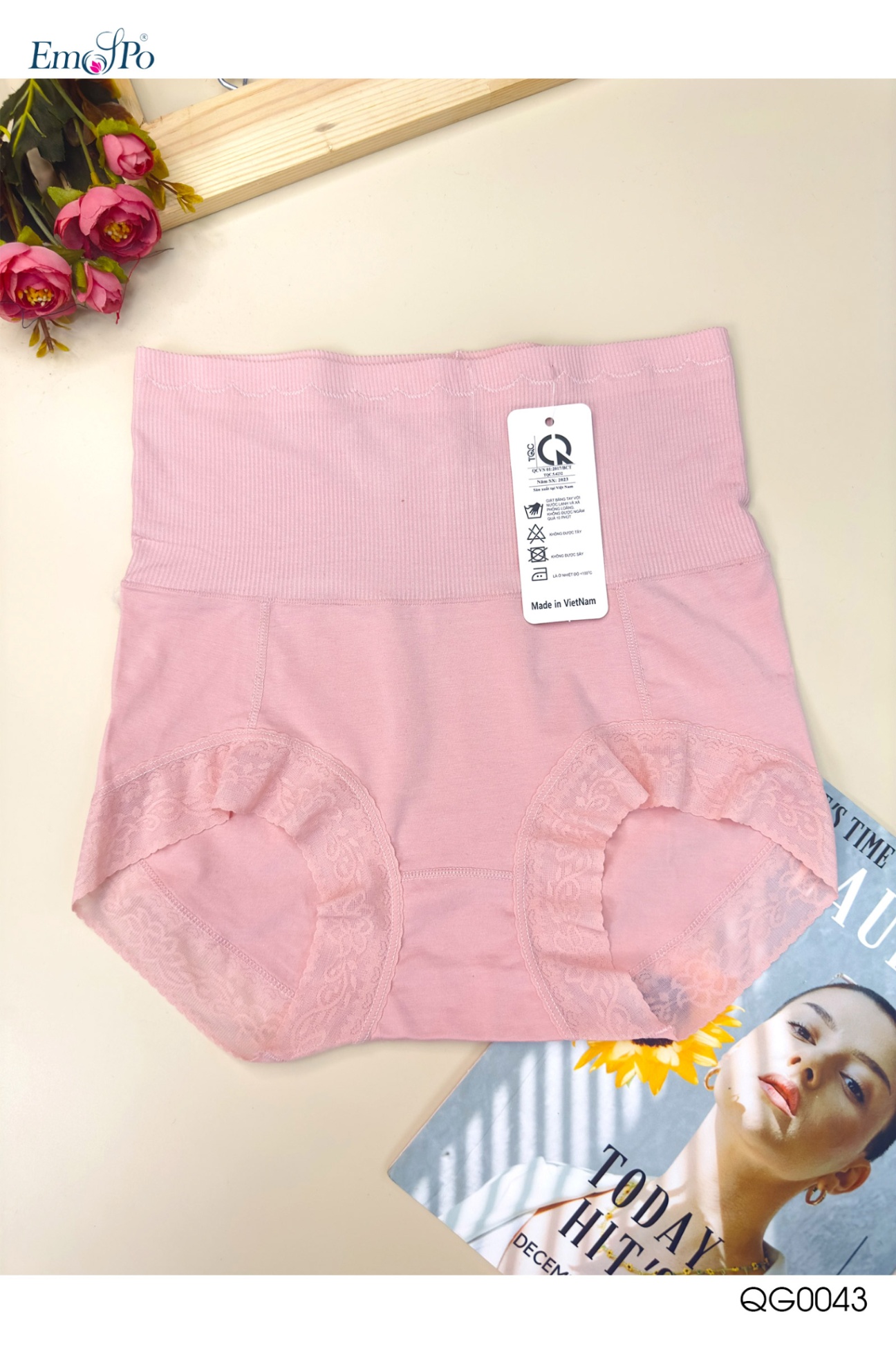 QG0043 - Quần gen cotton, cạp tăm, ren họa tiết viền gấu