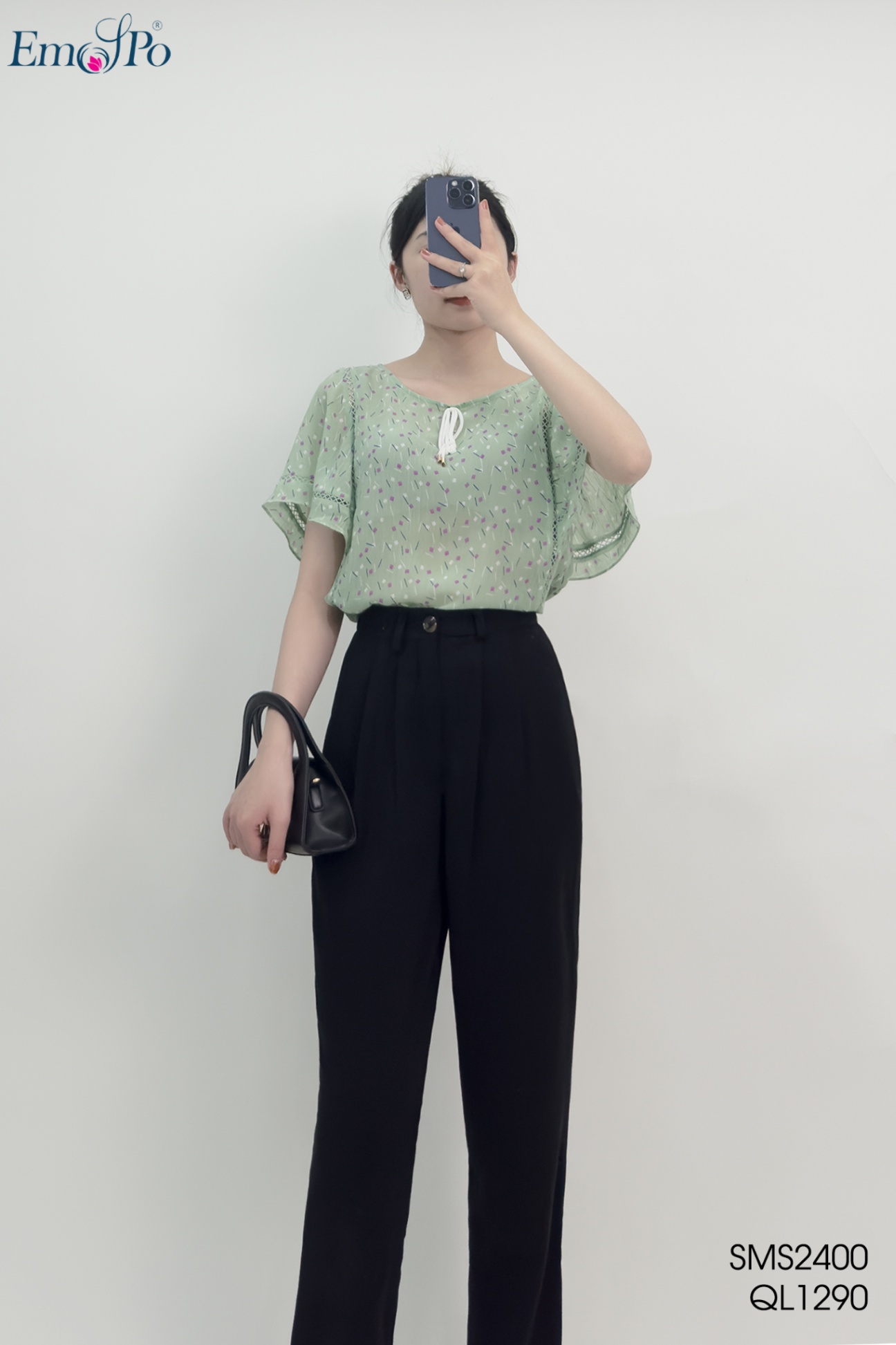 áo không cổ đính nơ, kẹp zen 2 sườn, tay rủ