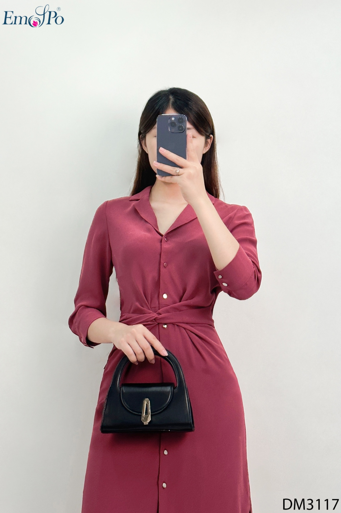 Đầm suông cổ vest đai nơ