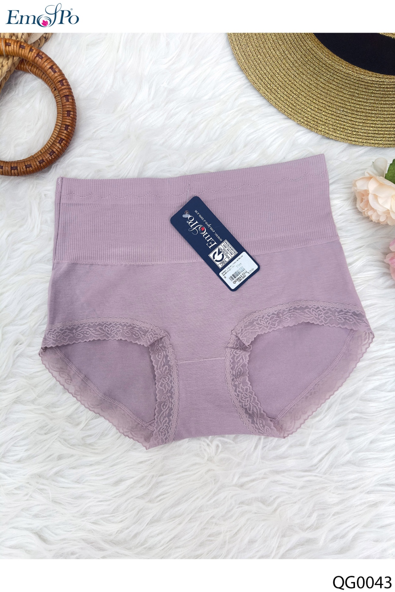 QG0043 - Quần gen cotton, cạp tăm, ren họa tiết viền gấu