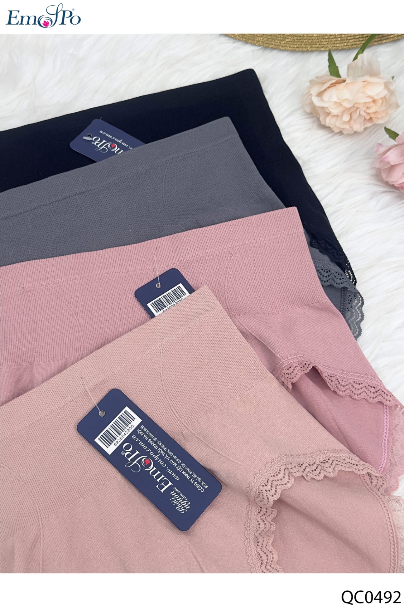 QC0492 - Quần lót cotton cạp tăm cao, viền gen