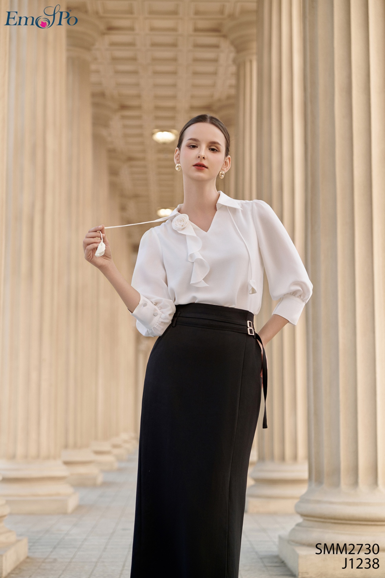 Juyp ôm dáng dài, xẻ trước, cạp cao, 2 đai - liền và rời