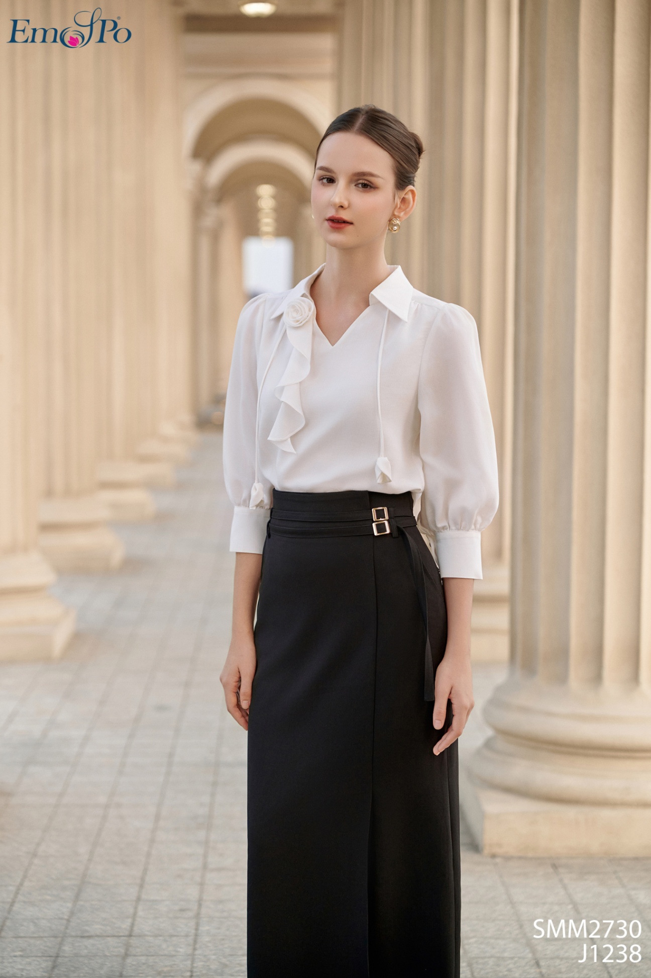Juyp ôm dáng dài, xẻ trước, cạp cao, 2 đai - liền và rời