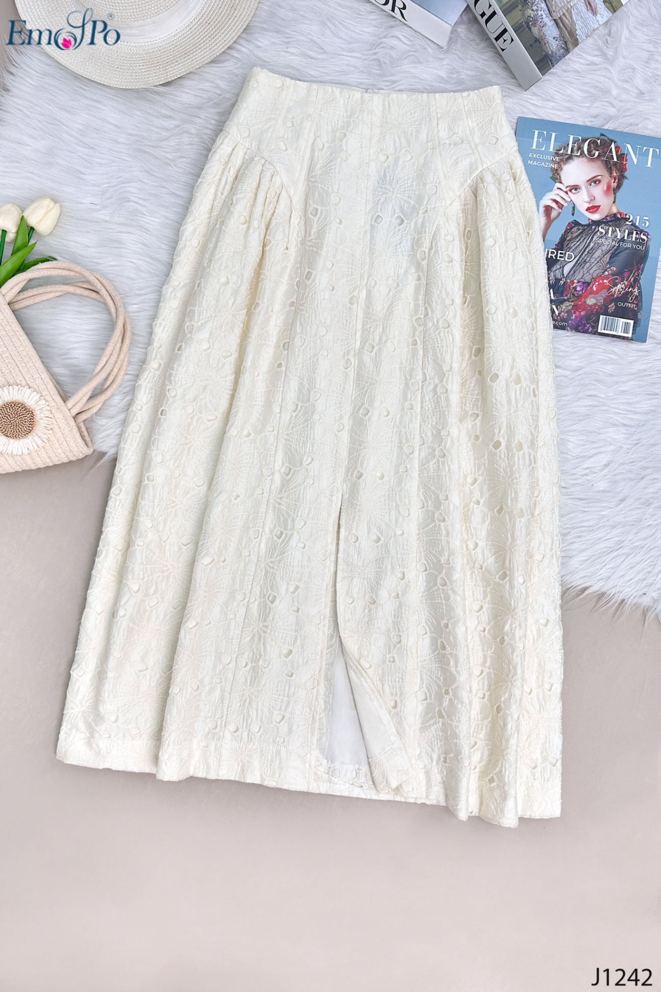 Juyp xòe dài, xẻ trước, cạp cao, đi bộ SMS2734