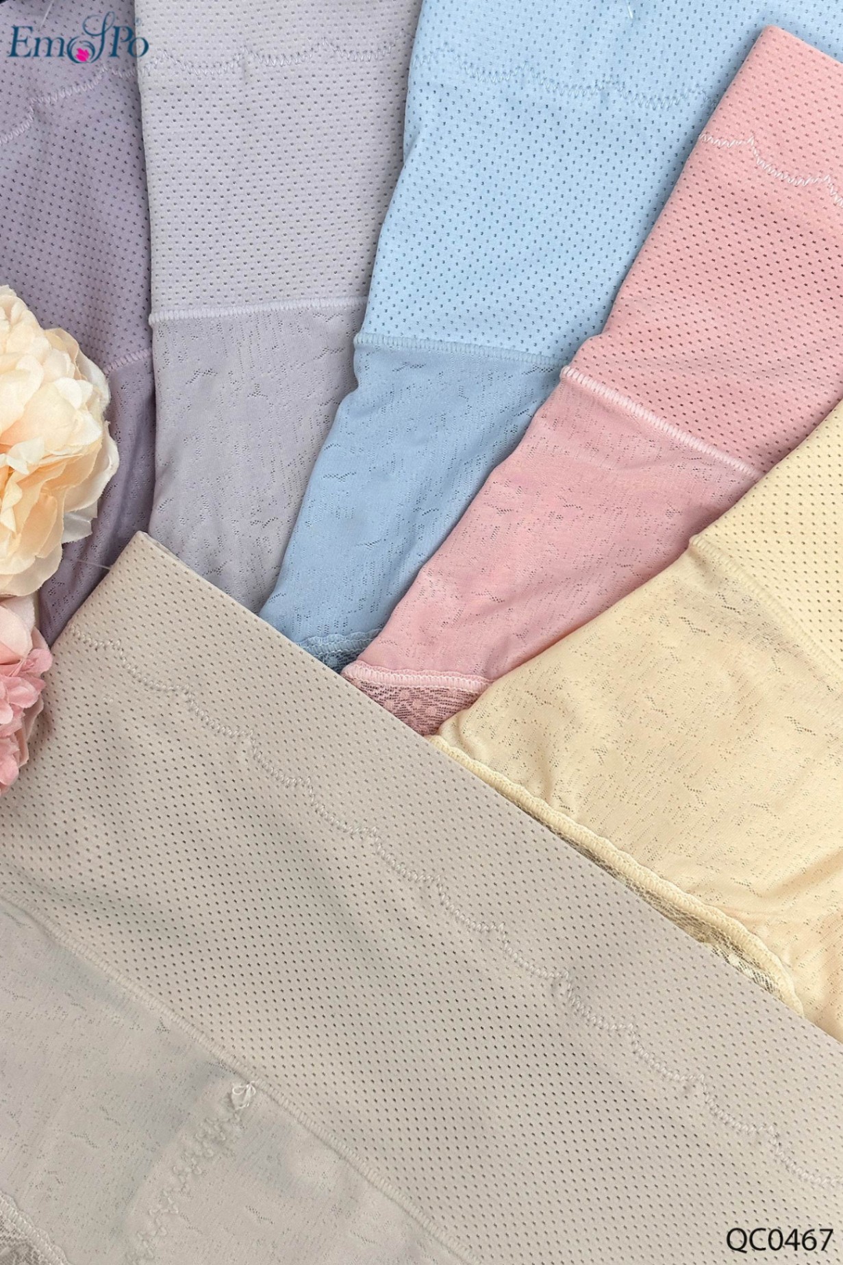 QC0467 - Quần lót cotton cạp cao, gấu ren hoa