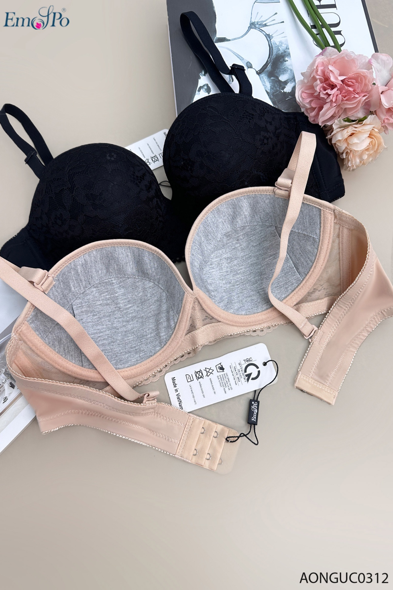 AONGUC0312 - Áo ngực ren, quả ngang, k đệm, có gọng