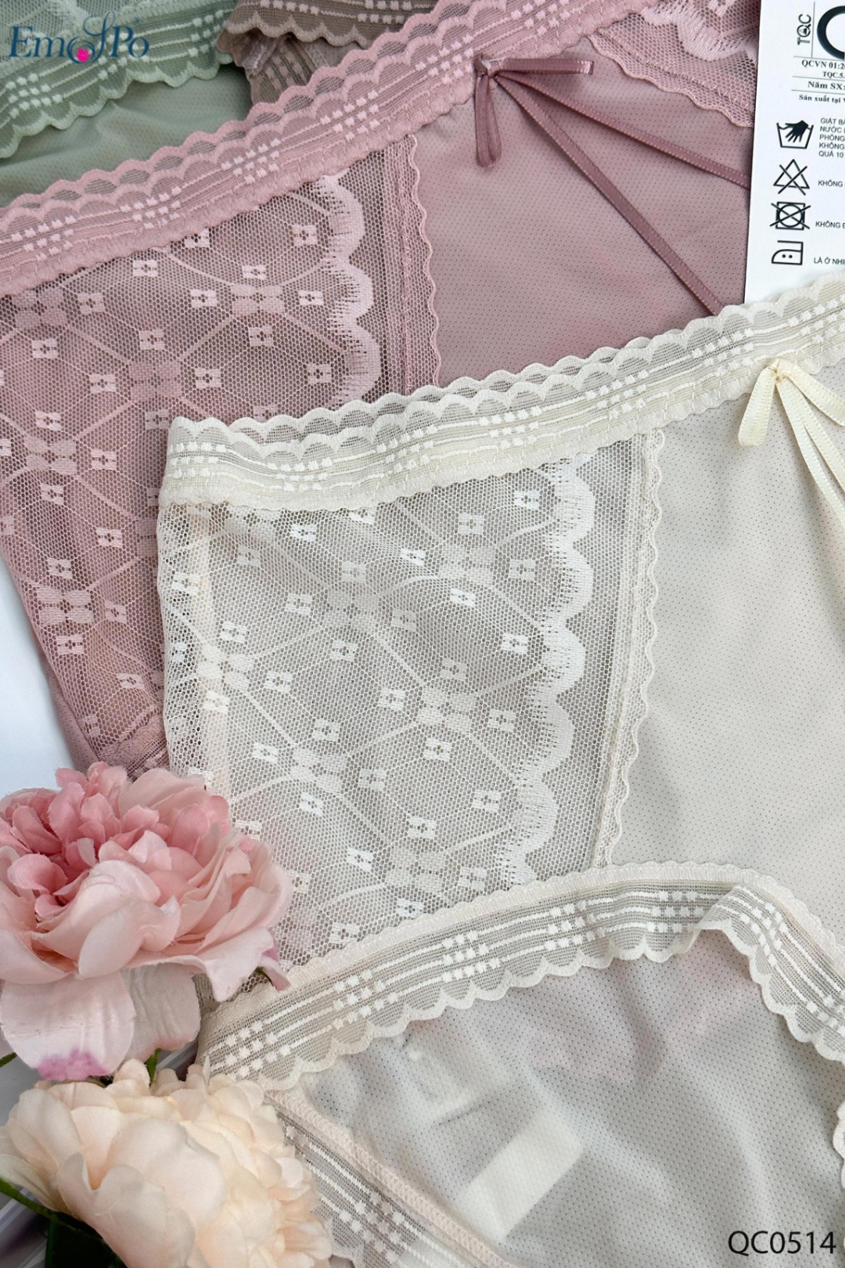 QC0514 - Quần lót thông hơi phối ren, đính nơ