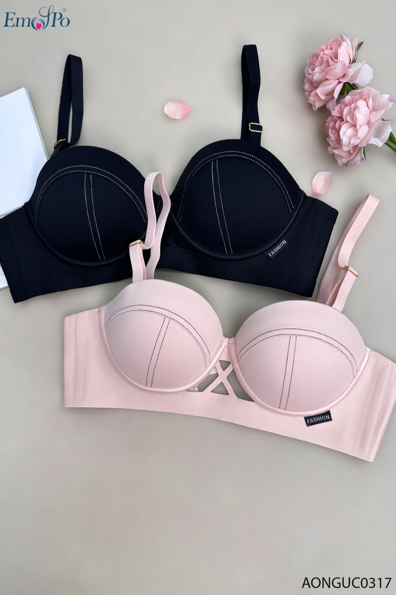 AONGUC0317 - Áo ngực trơn diễu chỉ, đệm dày, k gọng