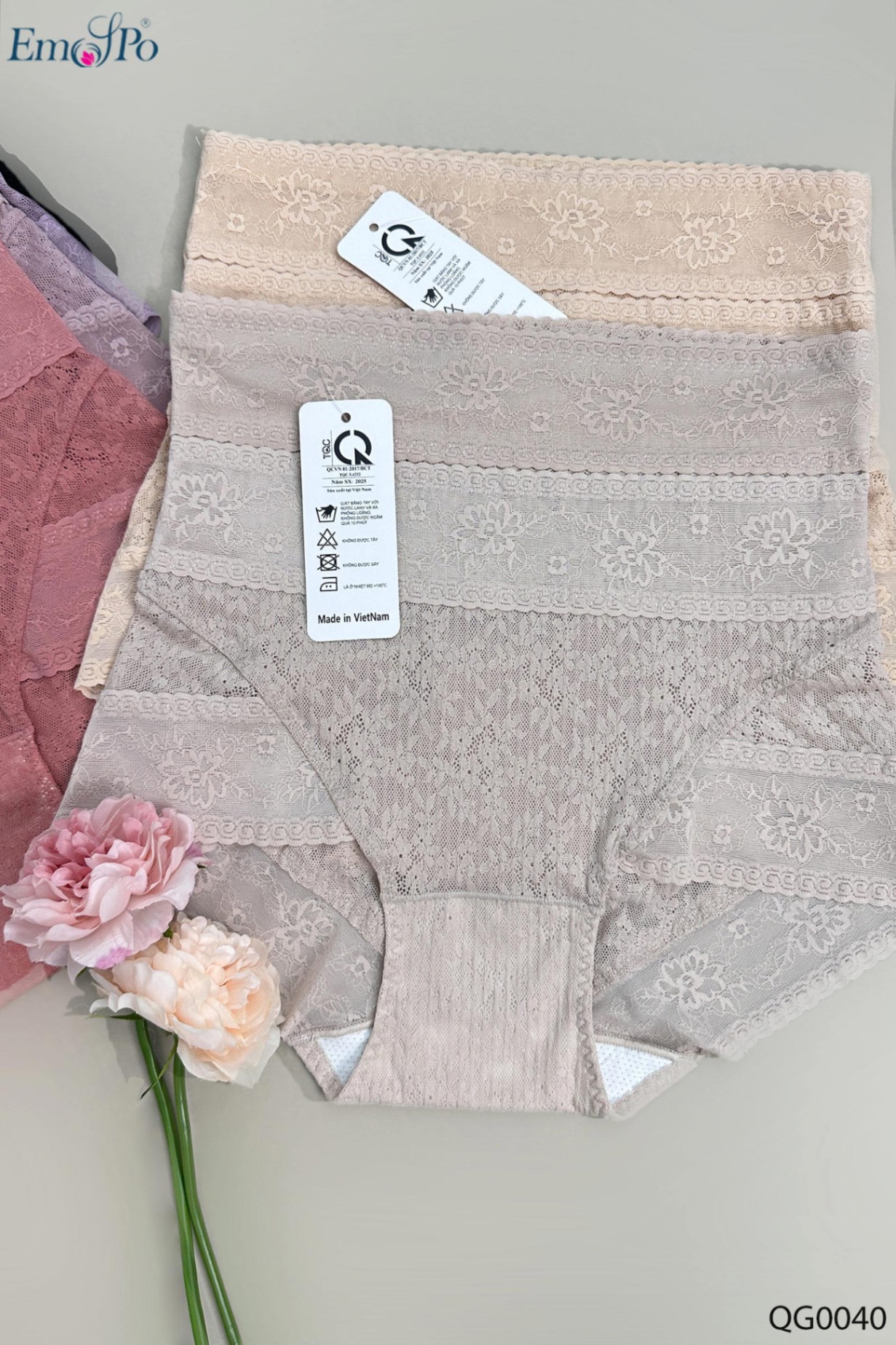 QG0040 - Quần lót gen cotton, cạp và gấu ren hoa