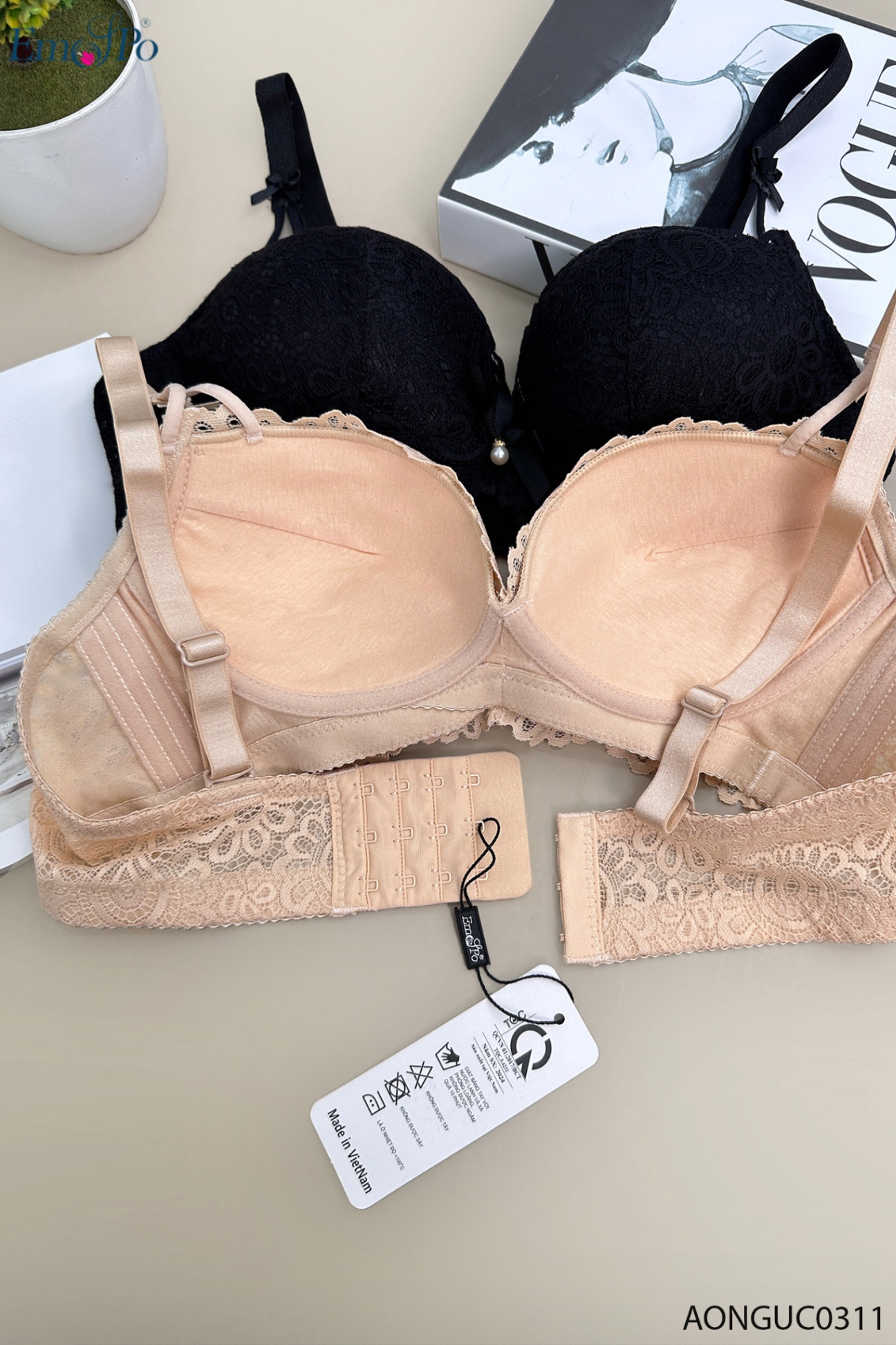 AONGUC0311 - Áo ngực ren, k đệm, k gọng, đính nơ ngọc trai