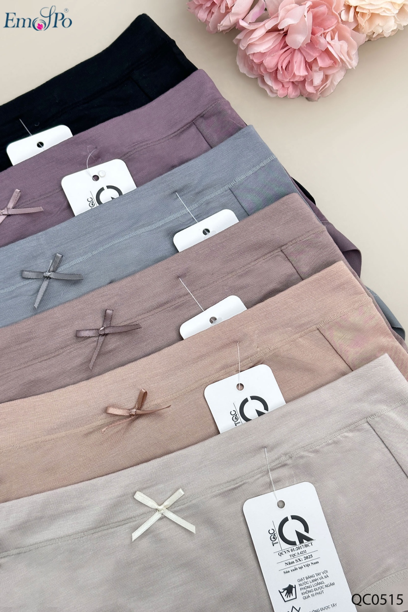 QC0515 - Quần lót cotton phối thông hơi, đính nơ