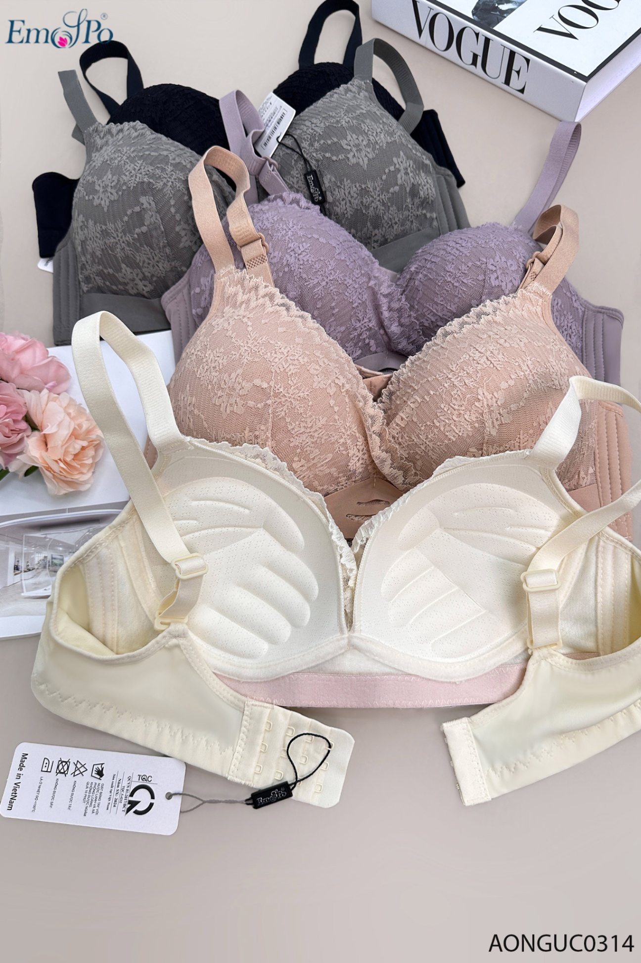 AONGUC0314 - Áo ngực ren phối su lạnh, đệm vừa, k gọng