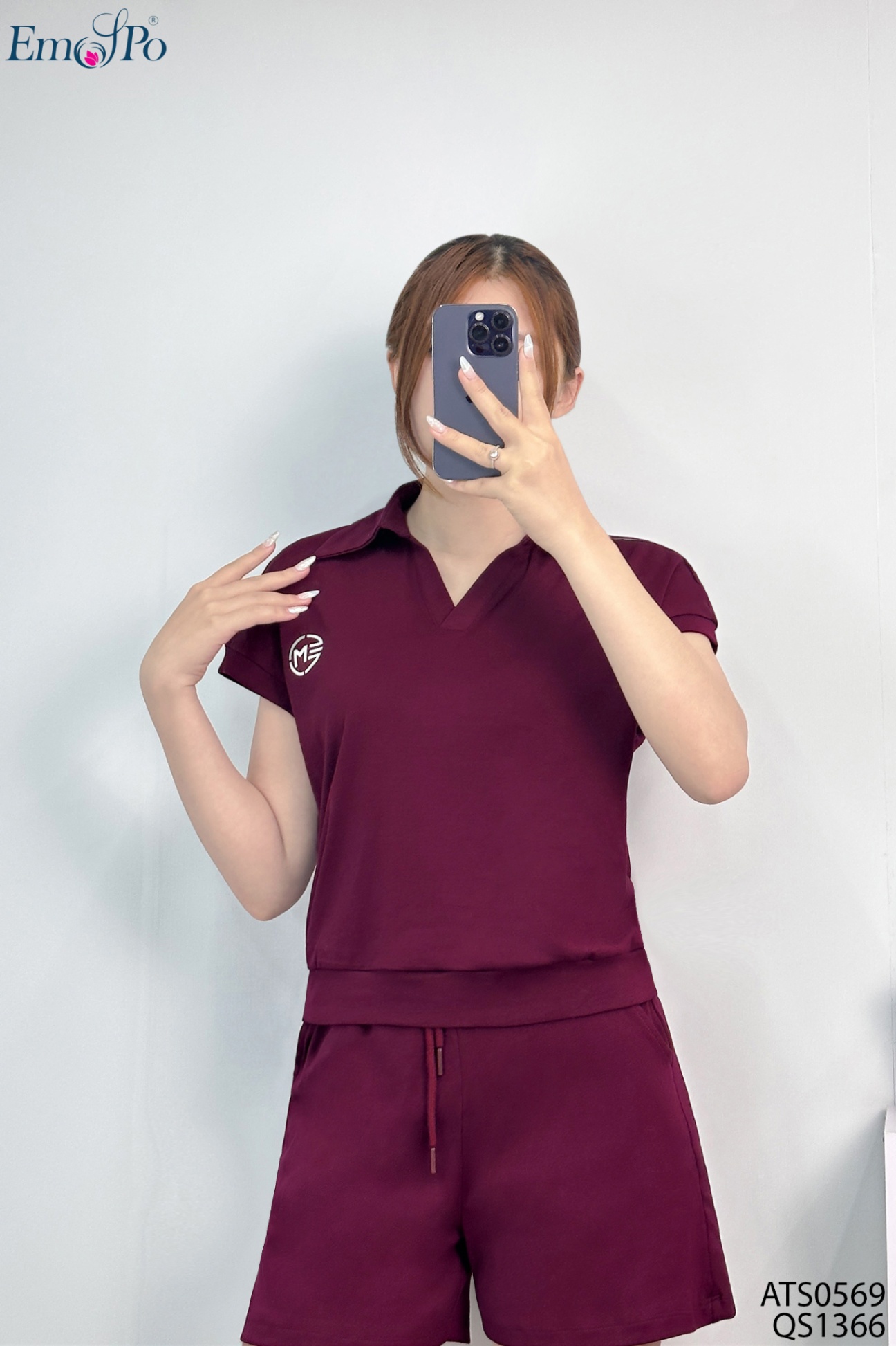 Áo thun, cổ bẻ phối màu, bo gấu, đi bộ QS1366