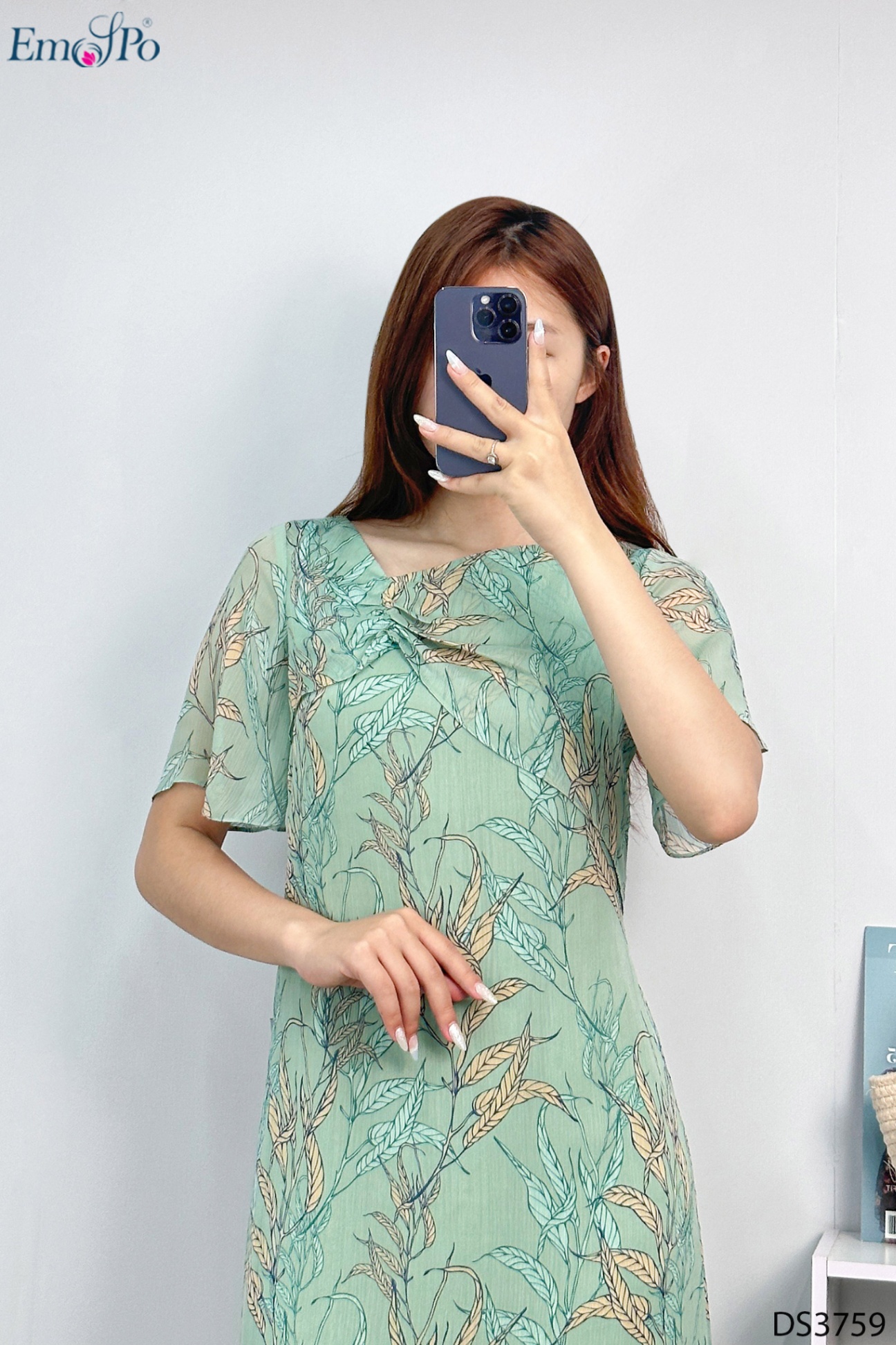 Đầm suông tà bong thân trước, rúm ly cổ, đai rời buộc nơ eo