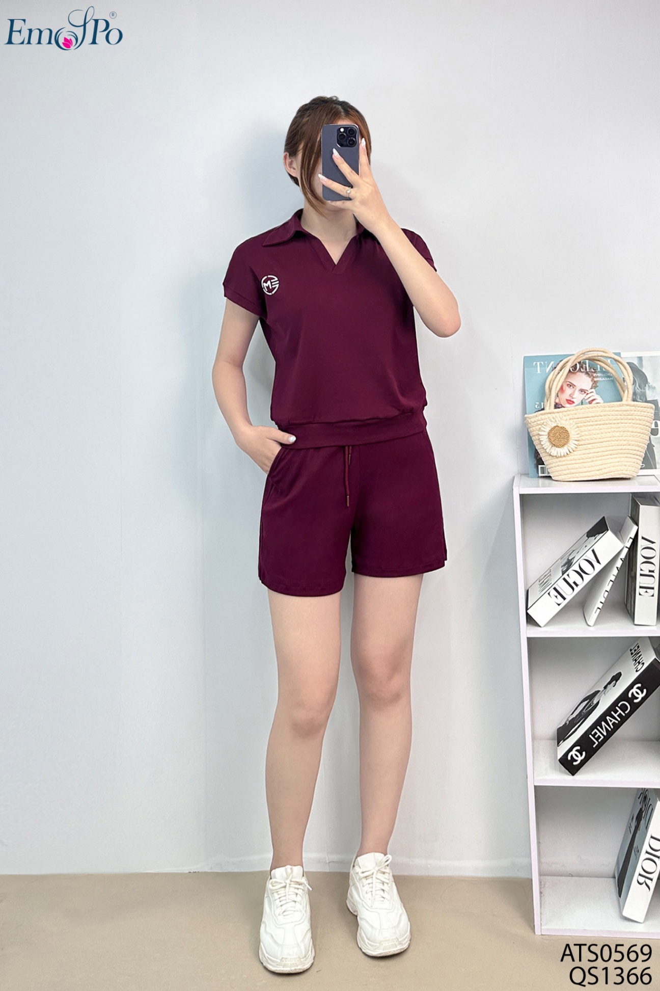 Áo thun, cổ bẻ phối màu, bo gấu, đi bộ QS1366