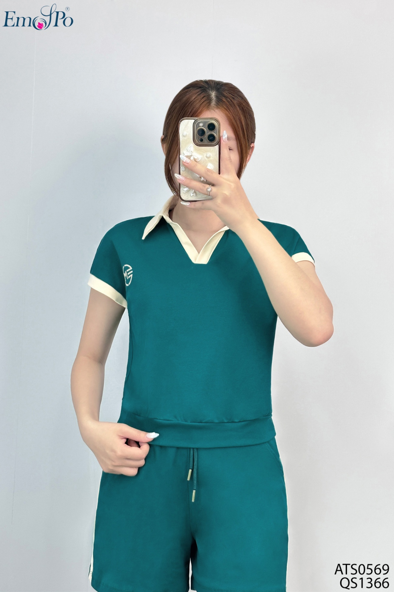 Áo thun, cổ bẻ phối màu, bo gấu, đi bộ QS1366