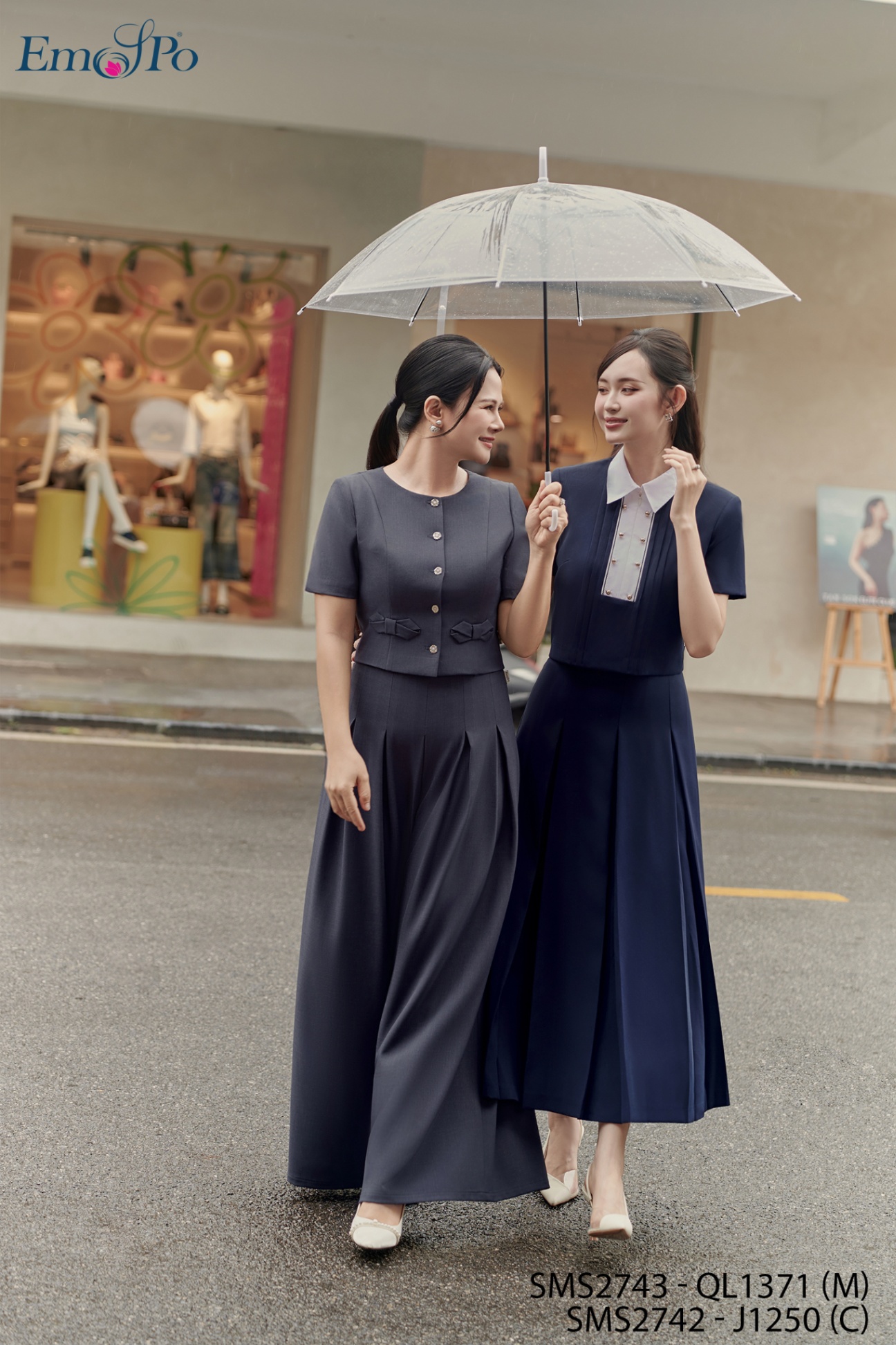 Áo sơ mi cổ tròn, dáng lửng cài khuy, đính nơ 2 bên, đi bộ QL1371