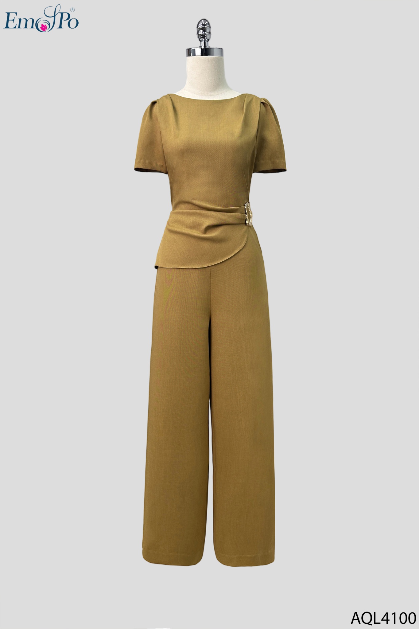 Jumpsuit dáng peplum, quần suông, eo luồn trang trí