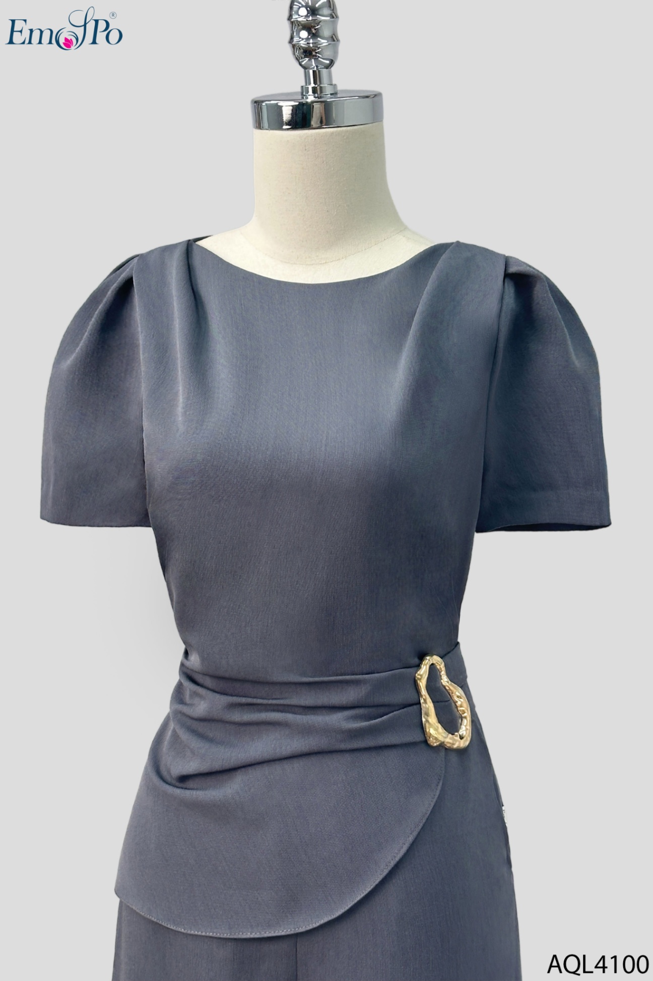 Jumpsuit dáng peplum, quần suông, eo luồn trang trí