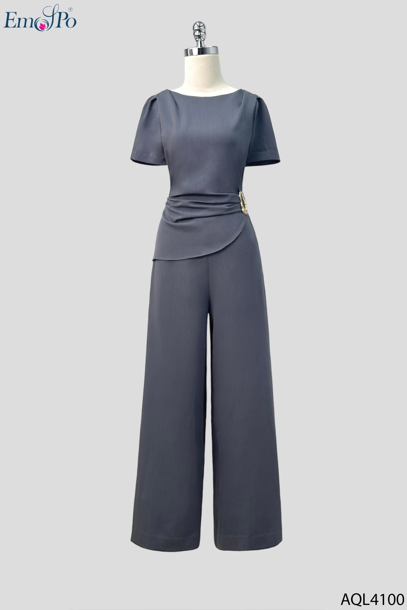 Jumpsuit dáng peplum, quần suông, eo luồn trang trí
