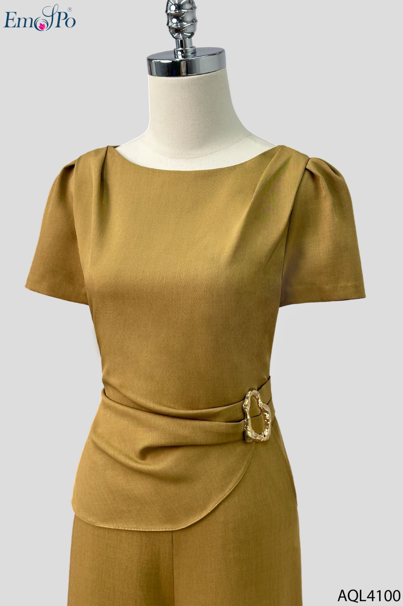 Jumpsuit dáng peplum, quần suông, eo luồn trang trí