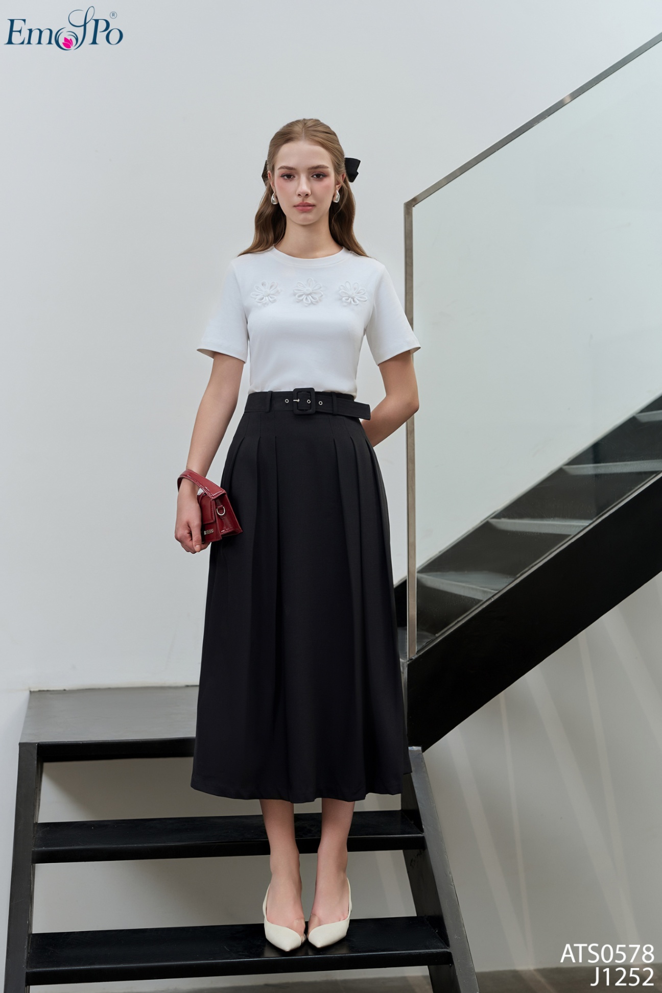 Juyp xòe xếp ly, đai rời, mix ATS0578