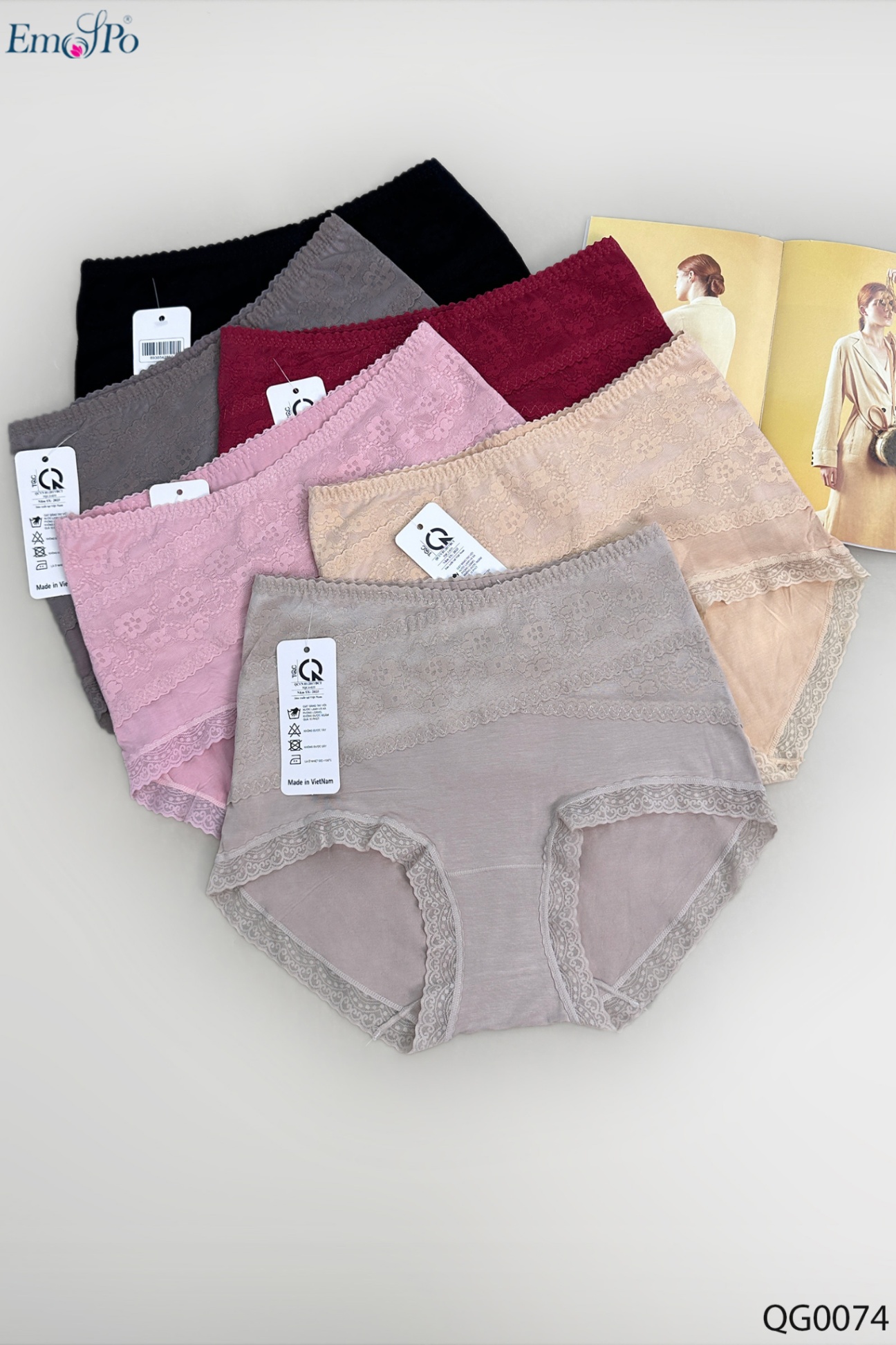 QG0074 - Quần lót gen cotton phối ren cạp & viền