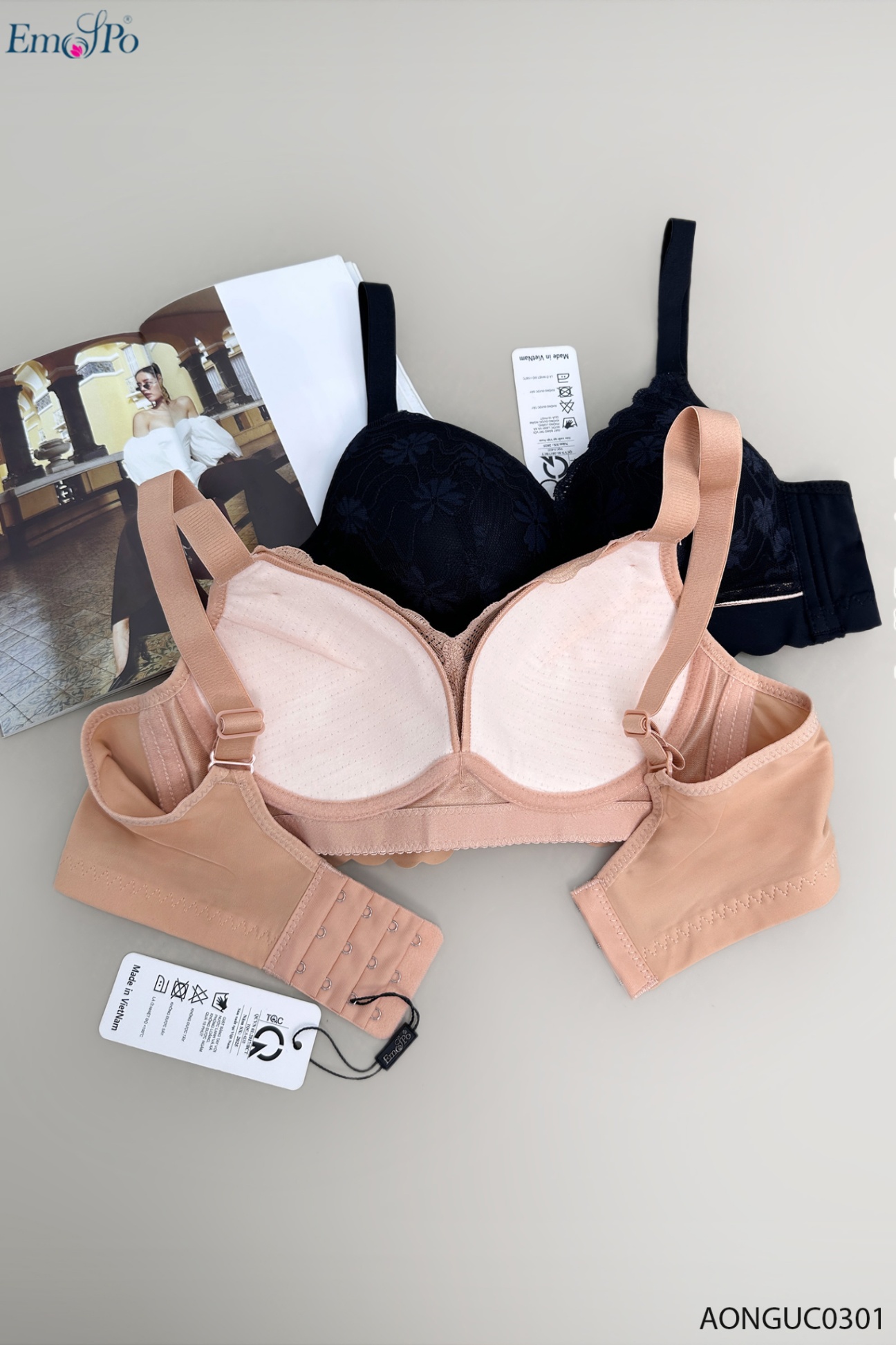 AONGUC0301 - Áo ngực ren, k đệm, viền lượn sóng, đinh nơ