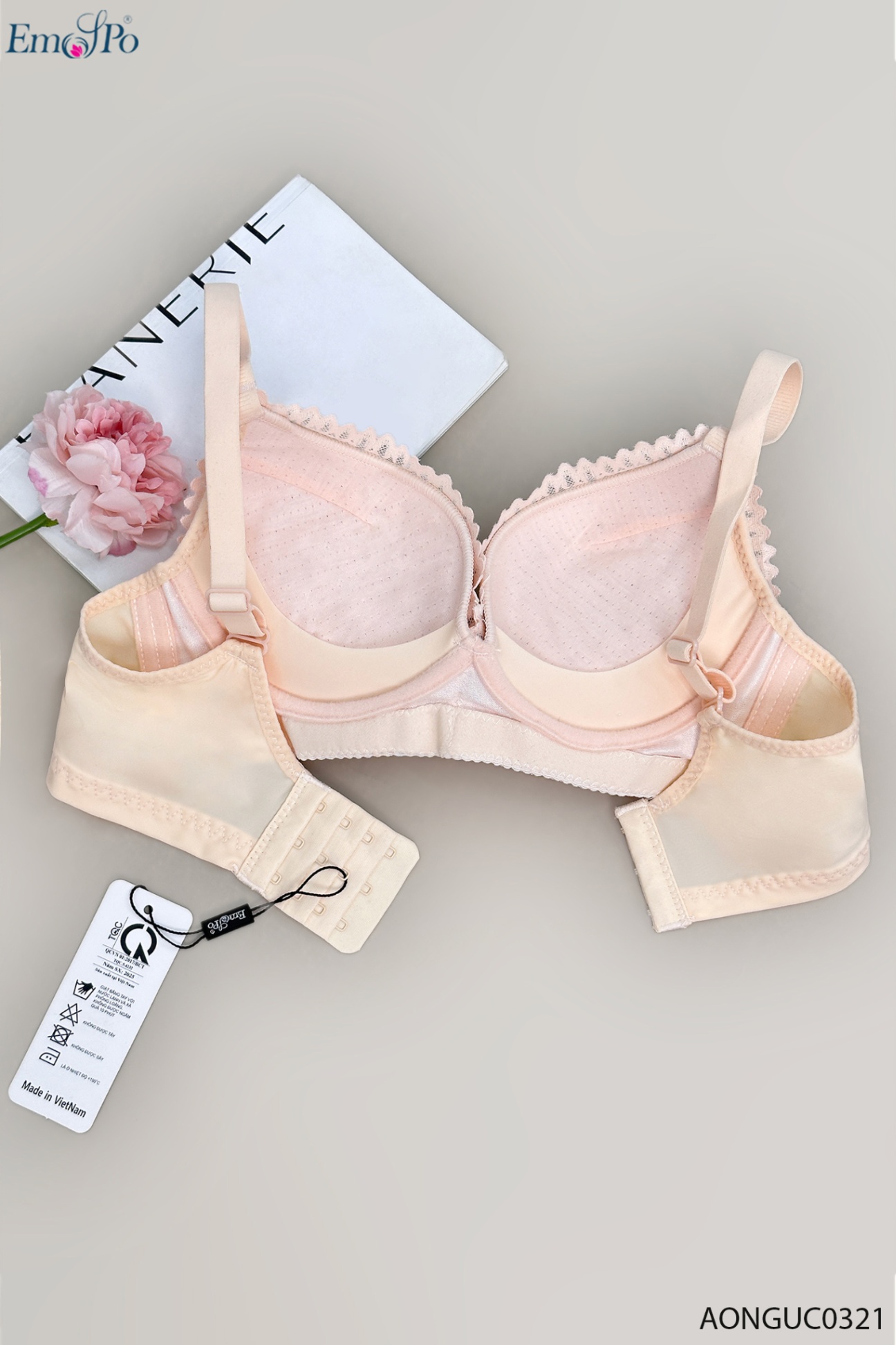 AONGUC0321 - Áo ngực ren, đệm dày, nơ vải đính