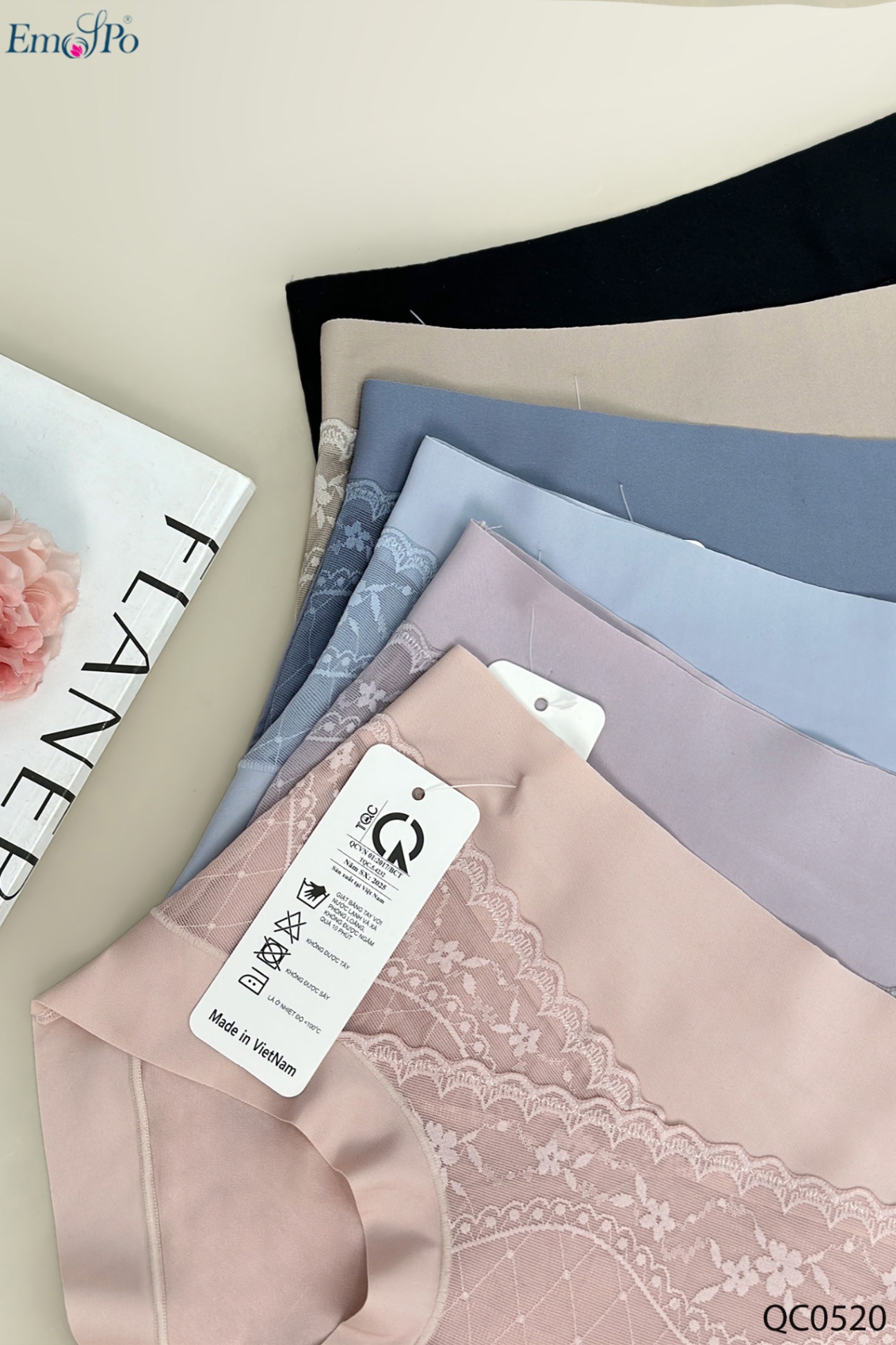 QC0520 - Quần lót cotton phối ren, viền & cạp thun lạnh