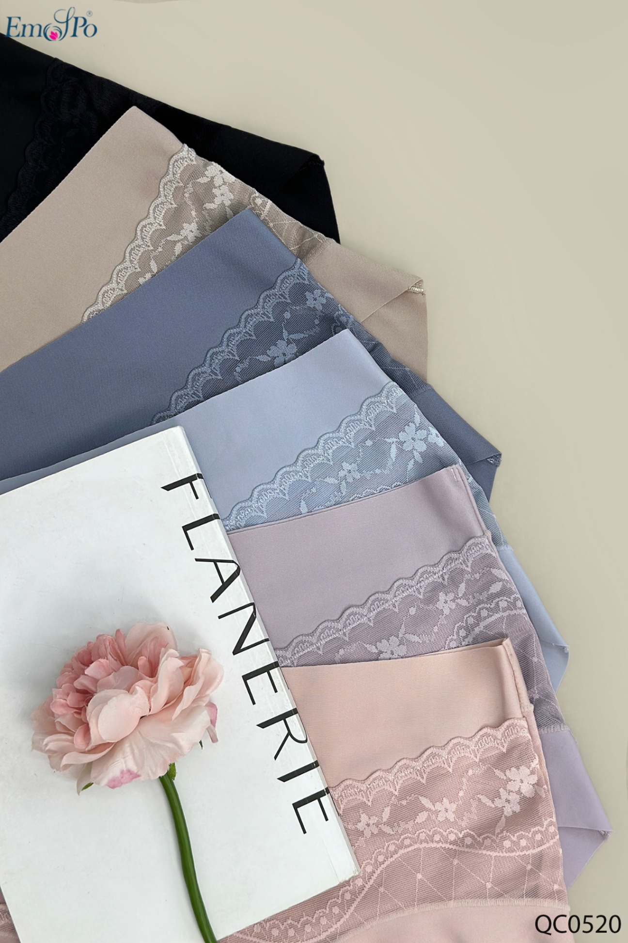 QC0520 - Quần lót cotton phối ren, viền & cạp thun lạnh