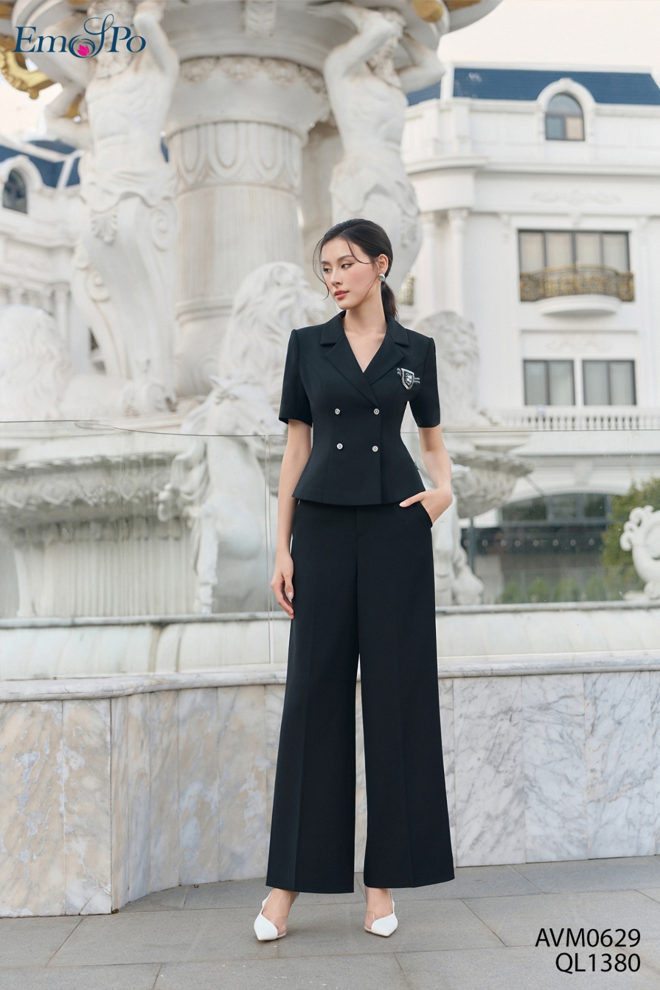 Quần suông cạp cao có đỉa, túi chéo, mix AGM0203 & J1259