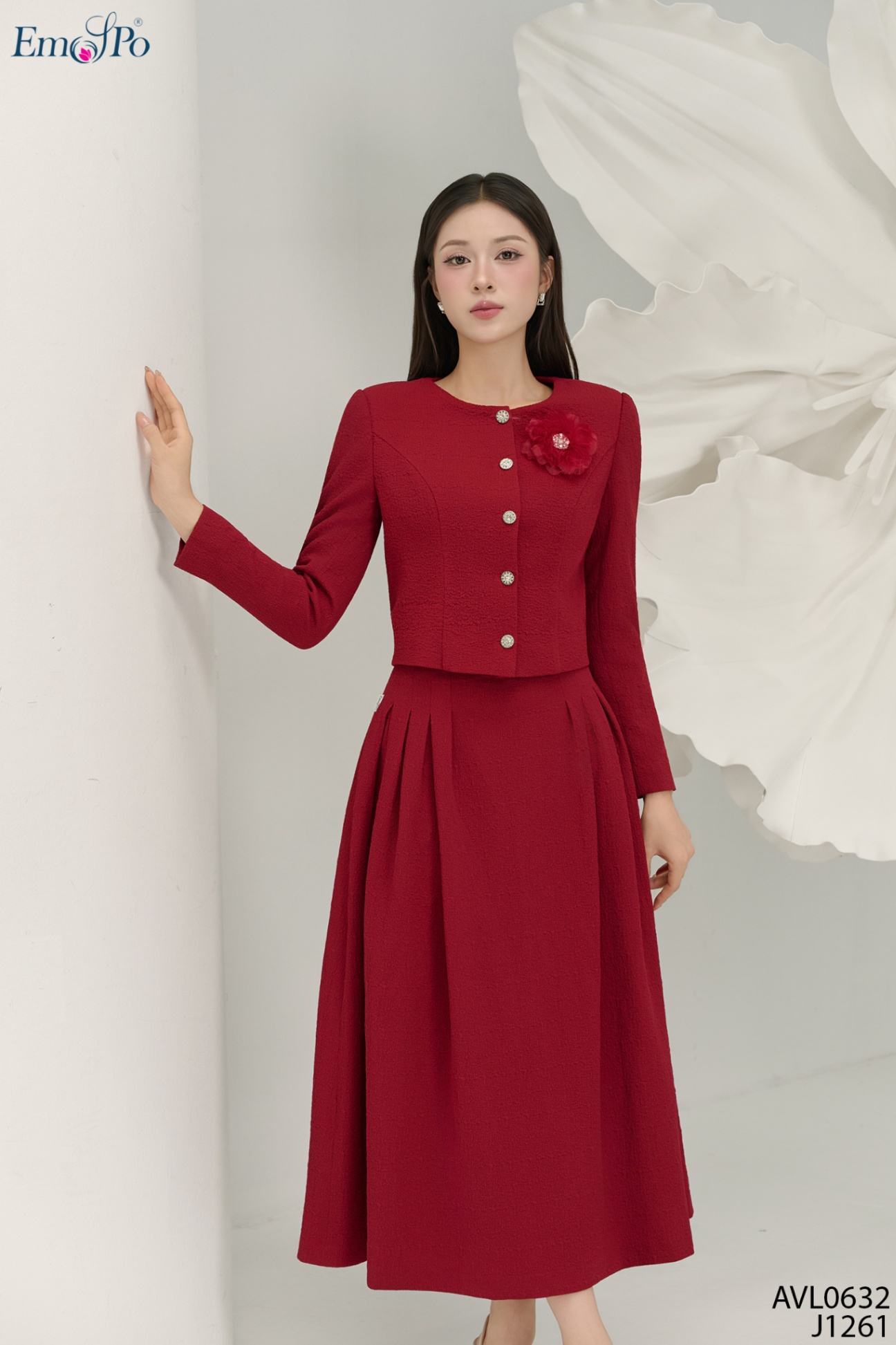 Juyp xòe, xếp ly 2 bên hông, cạp cao, đi bộ AVL0632