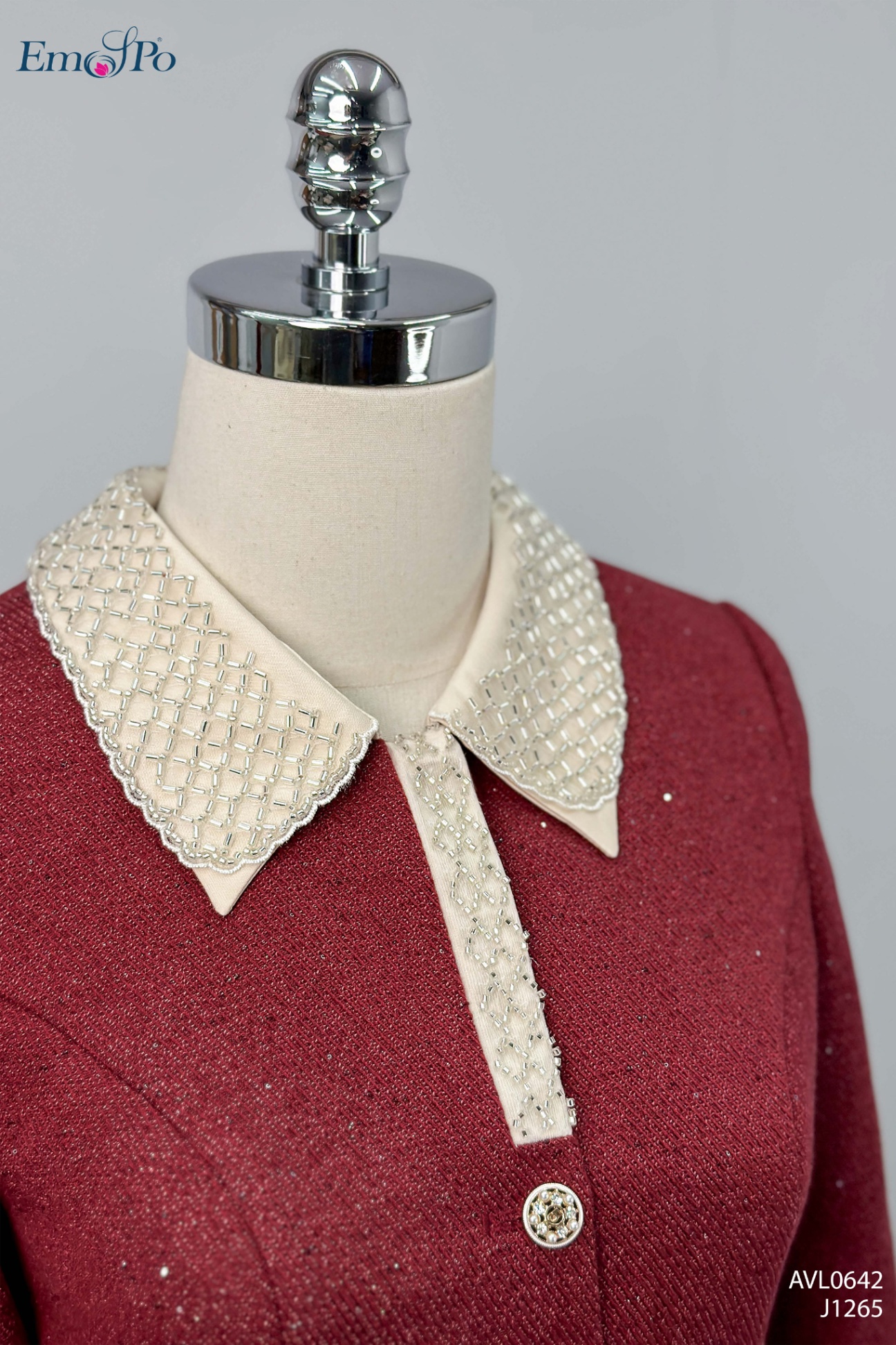 Áo vest, cổ bẻ phối màu kẹp lưới đính cườm, túi cơi 2 bên, đi bộ J1265