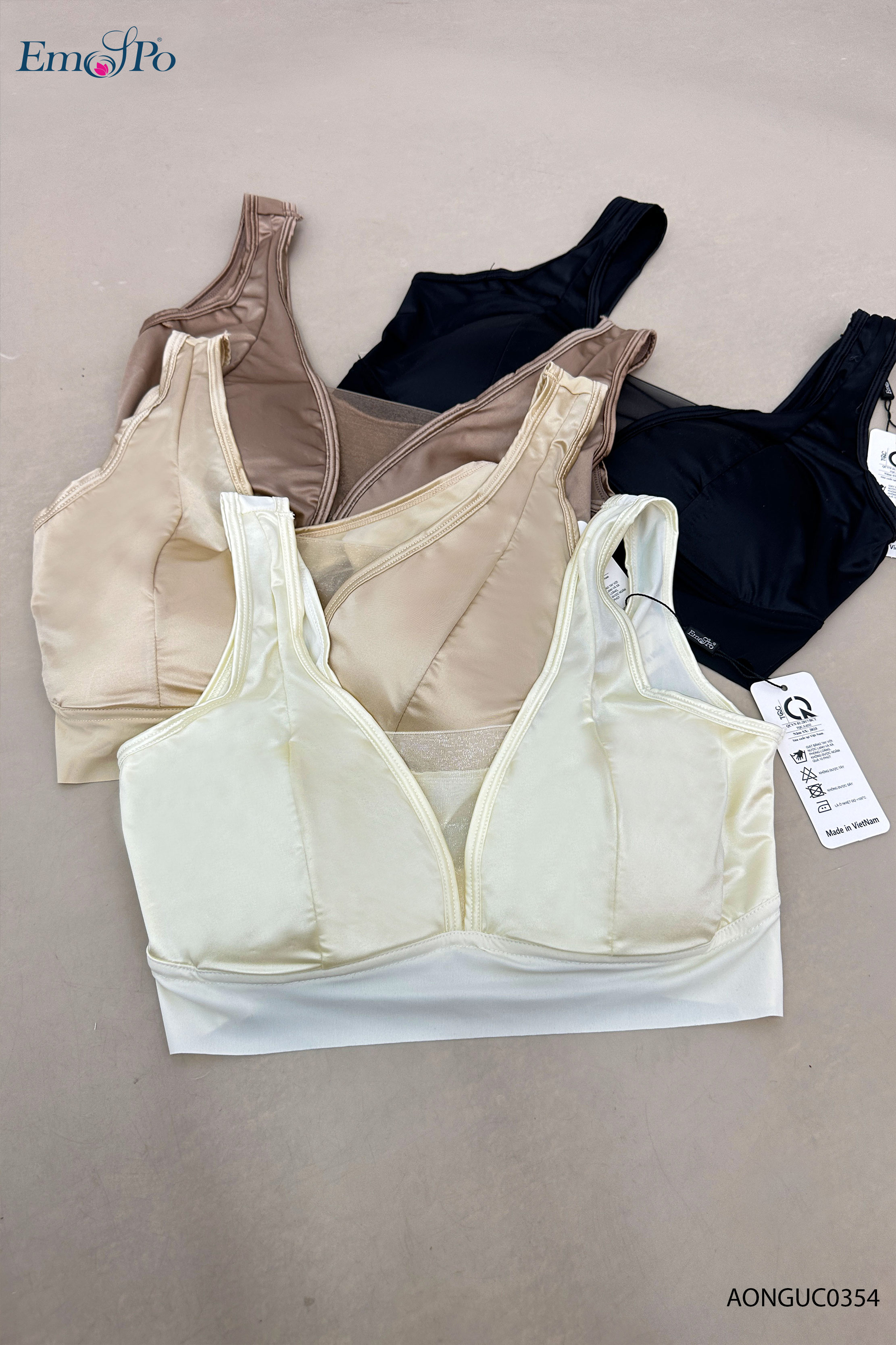 AONGUC0354 - Áo bra lụa bóng phối ren, đệm mỏng