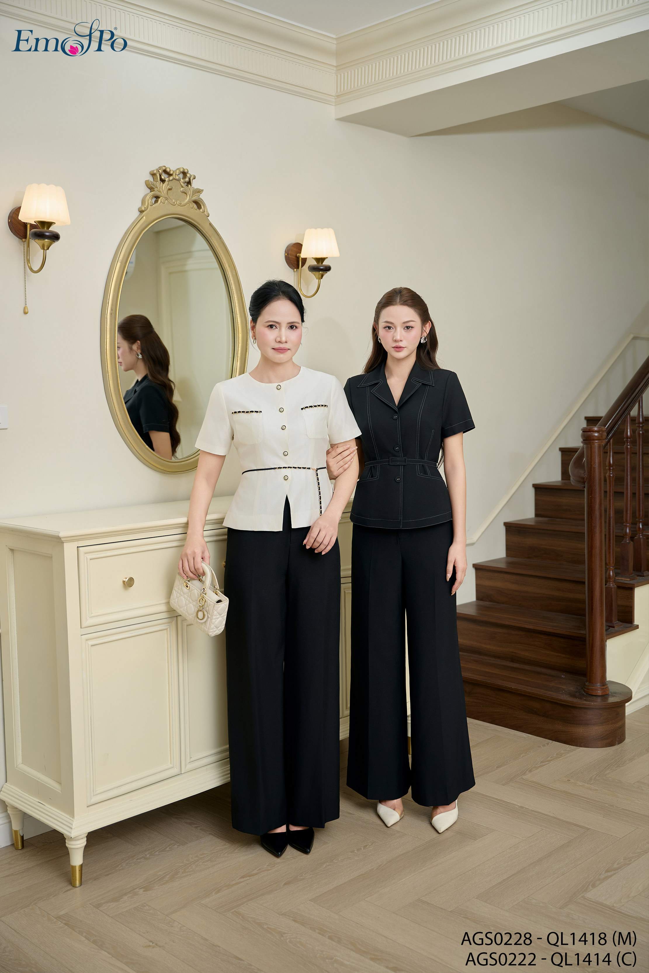 Áo ký giả cổ tròn, túi ngực 2 bên đính dây xích, đi bộ QL1418