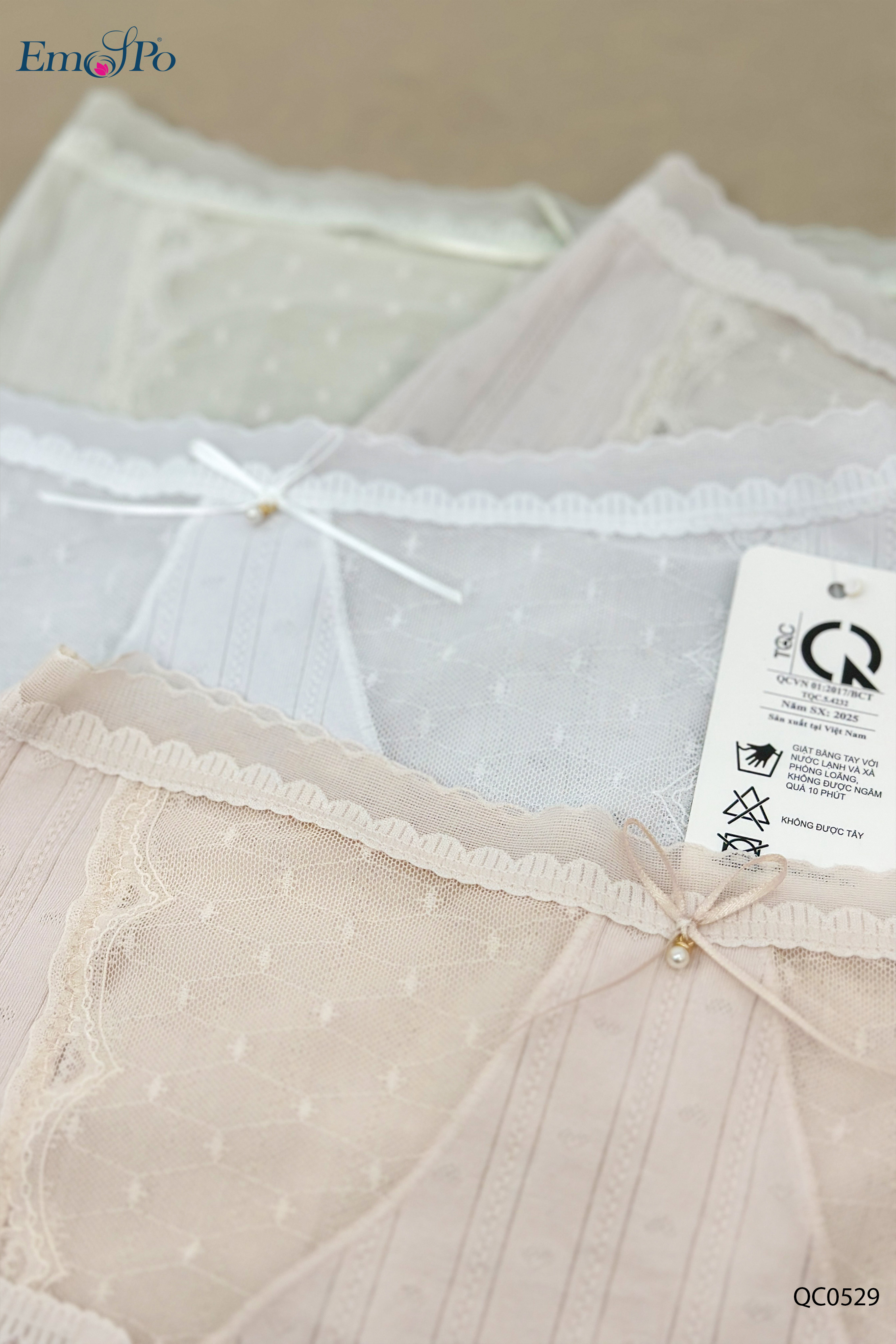 QC0529 - Quần lót cotton phối ren đính nơ