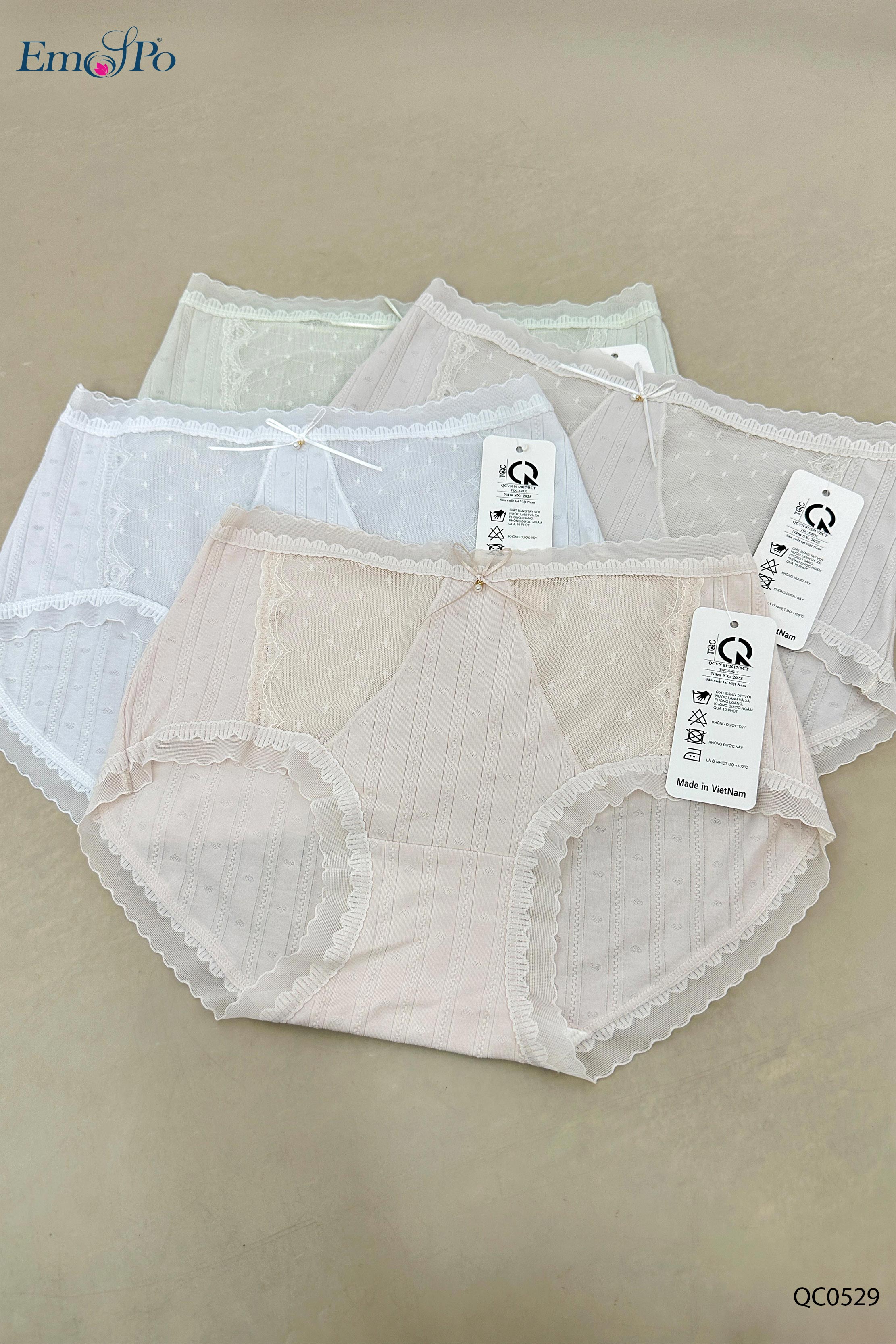 QC0529 - Quần lót cotton phối ren đính nơ