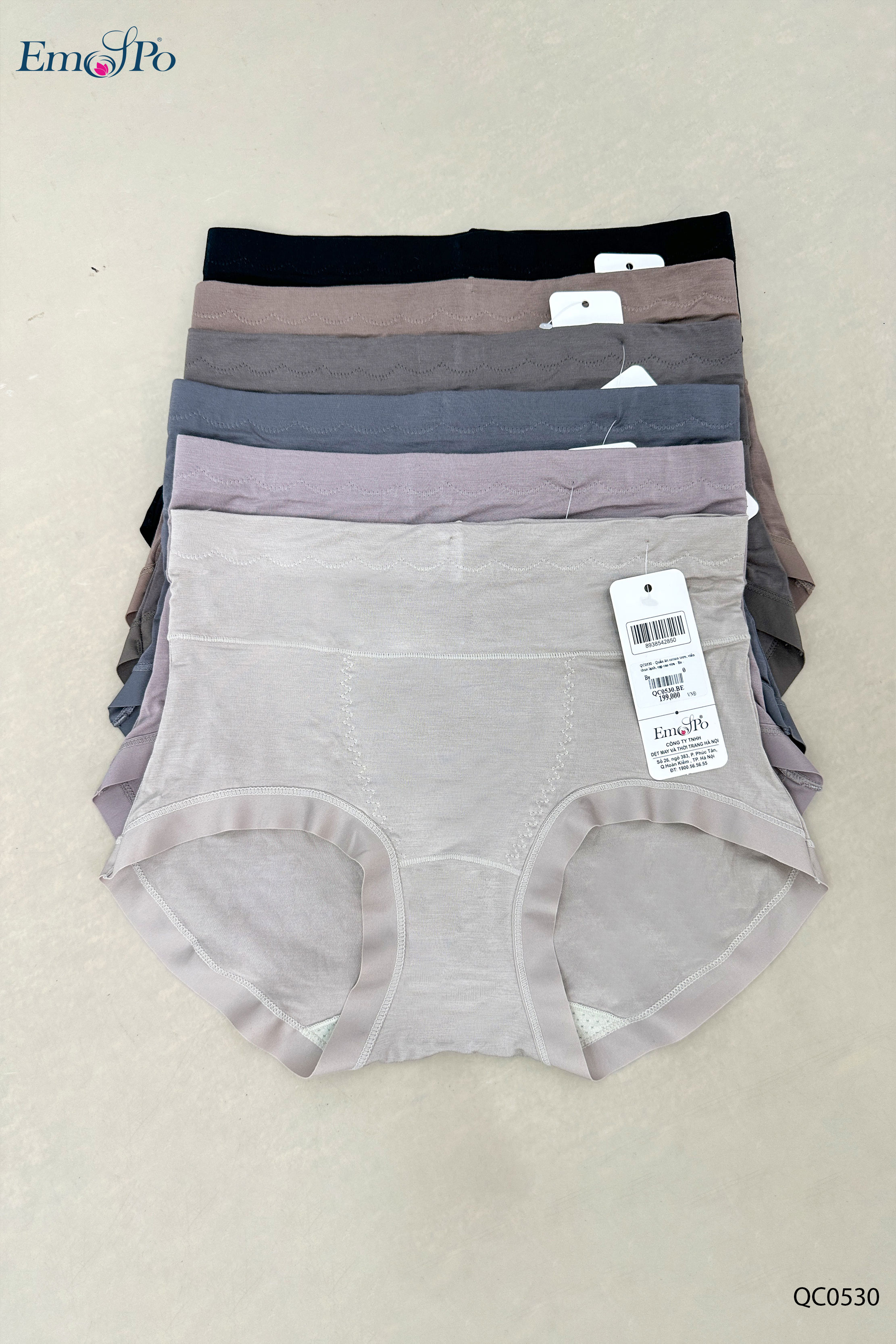 QC0530 - Quần lót cotton trơn, viền thun lạnh, cạp cao vừa