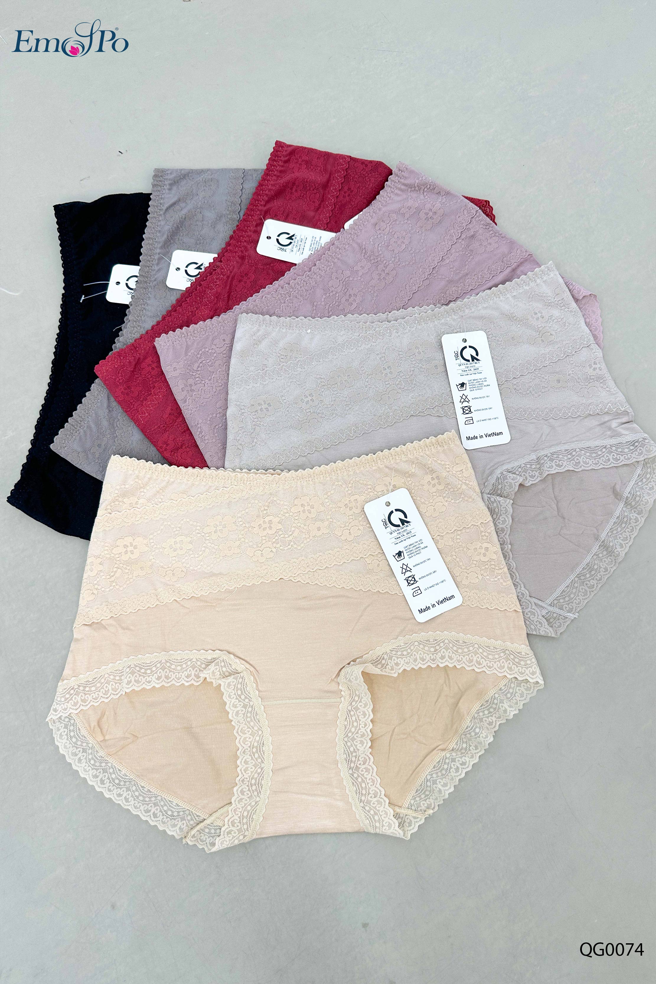 QG0074 - Quần lót gen cotton phối ren cạp & viền