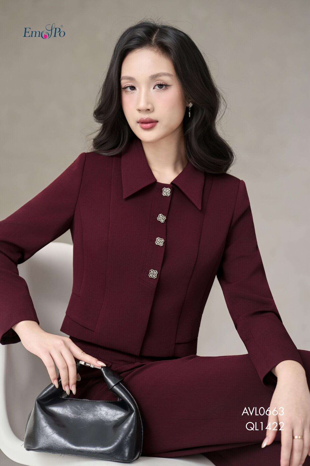 Quần suông cạp cao, cài 2 khuy KL, túi chéo 2 bên, đi bộ AVL0663