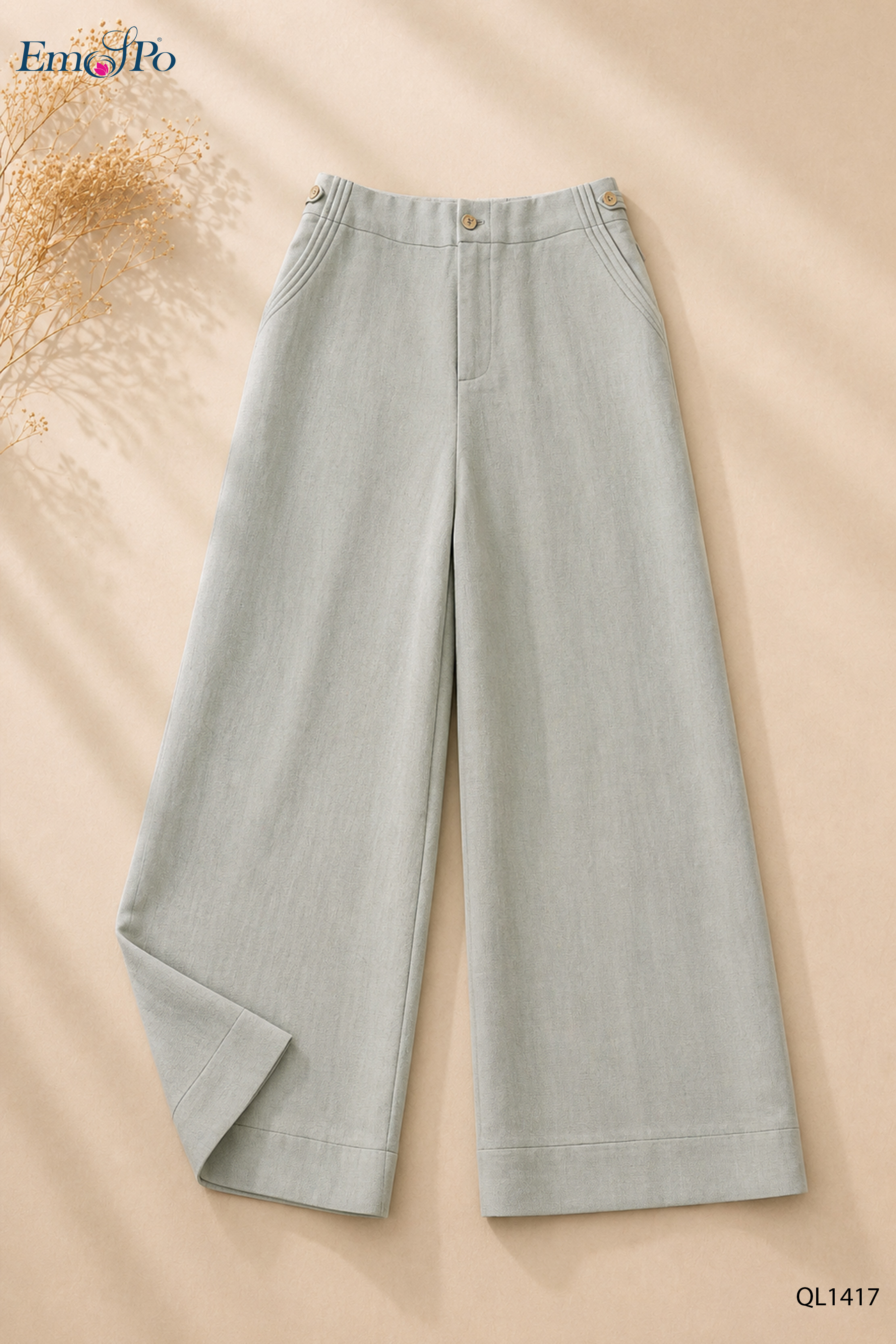 Quần suông cạp cao, túi chéo, đai cạp, đi bộ SMS2775