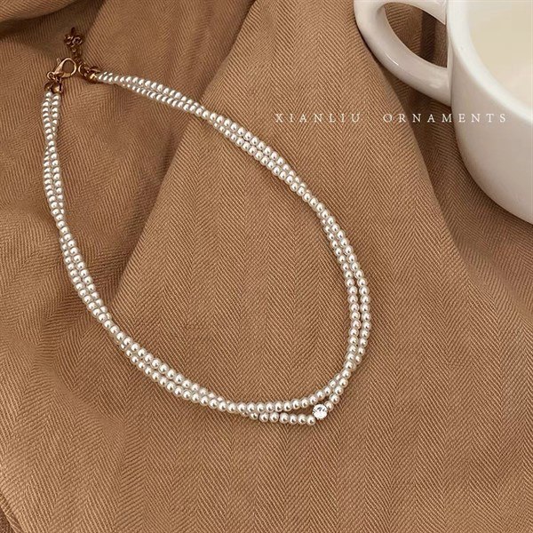 Vòng cổ 2 dây ngọc trai nhỏ hạt đá 338