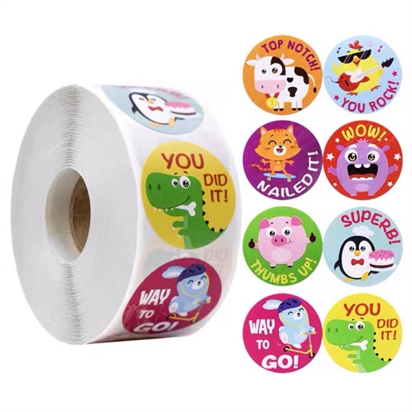 Cuộn 500 sticker tròn khen thưởng animal 378