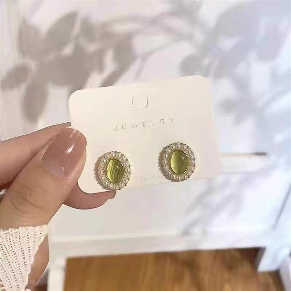 Bông tai ngọc mắt mèo xanh lá 2896